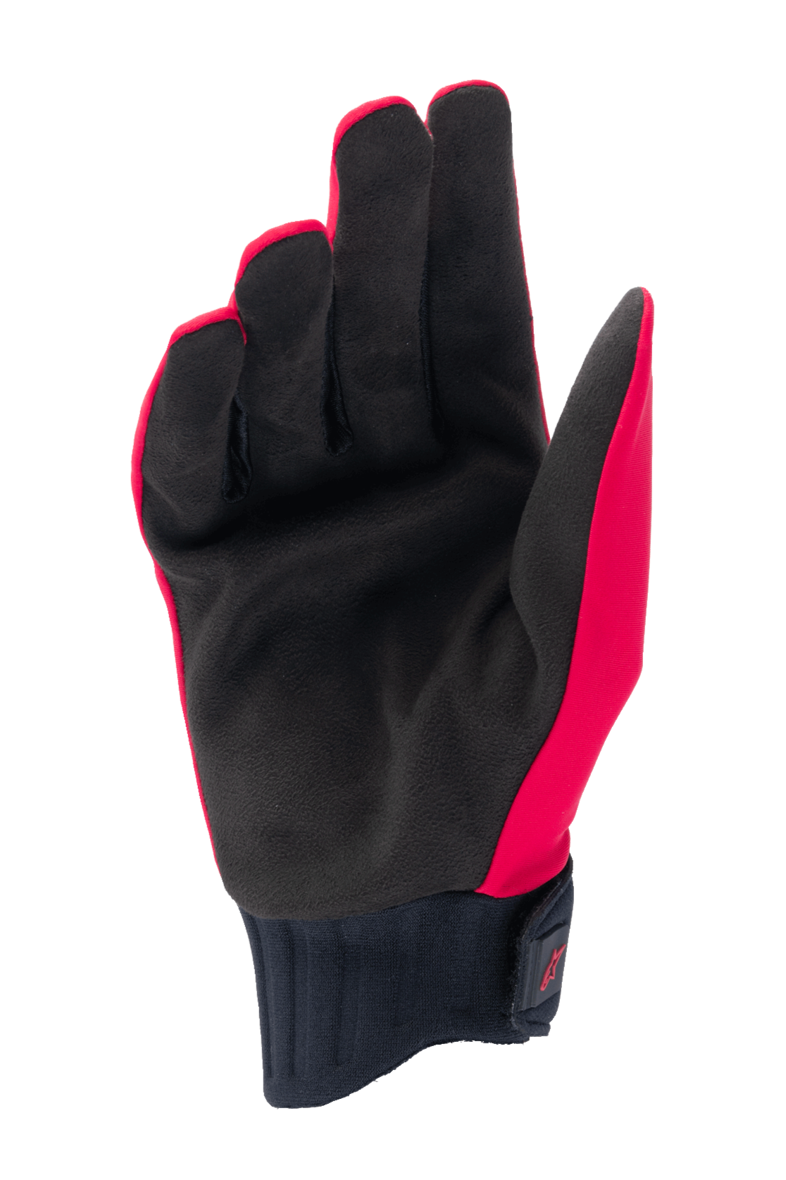 Alpinestars Woman Stella A-Dura Rain Gloves, Red Fluo and Black, palm view featuring synthetic suede palm, ribbed neoprene cuff with hook-and-loop wrist closure, waterproof cycling gloves