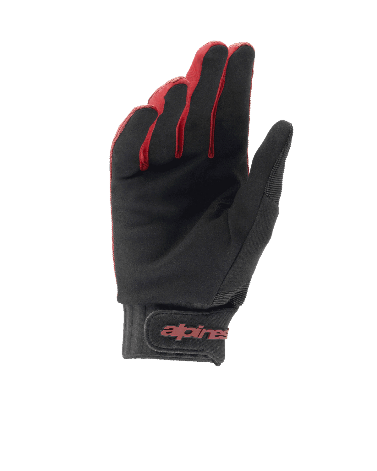 Luvas Stella A-Dura Femininas Alpinestars, luvas de bicicleta de montanha, borgonha e preto, vista da palma com aderência em camurça sintética, punho em neoprene com fecho de velcro, logótipo Alpinestars vermelho