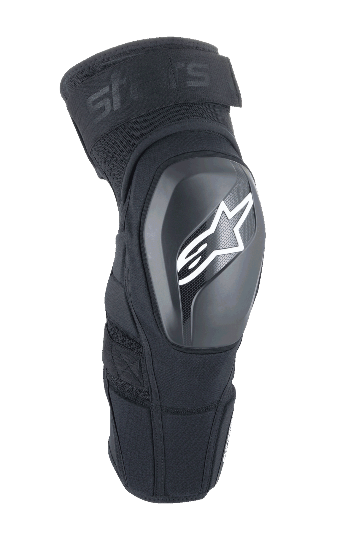 Alpinestars A-Impact Plasma Elite Shield Knee Protectors, Black with White Star Logo, Hard TPU Outer Shell, Mesh Fabric with Adjustable Top Strap, Pre-Curved Ergonomic Design, MTB and Off-Road Protection