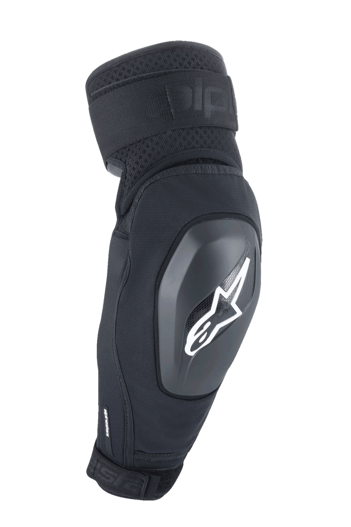 Alpinestars A-Impact Plasma Elite Shield, cotoveleiras de proteção, pretas com logótipo de estrela branco, cápsula rígida em TPU, tiras ajustáveis duplas, ventilação em malha, design ergonómico pré-curvado, equipamento de proteção para BTT