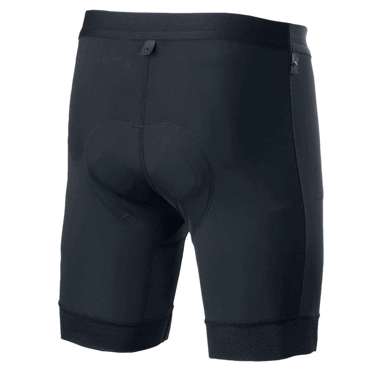 Alpinestars Alps Inner Shorts, calções de ciclismo interiores, pretos, vista traseira com forro acolchoado com camurça integrado, cintura elástica e ajuste de compressão ergonómico para BTT