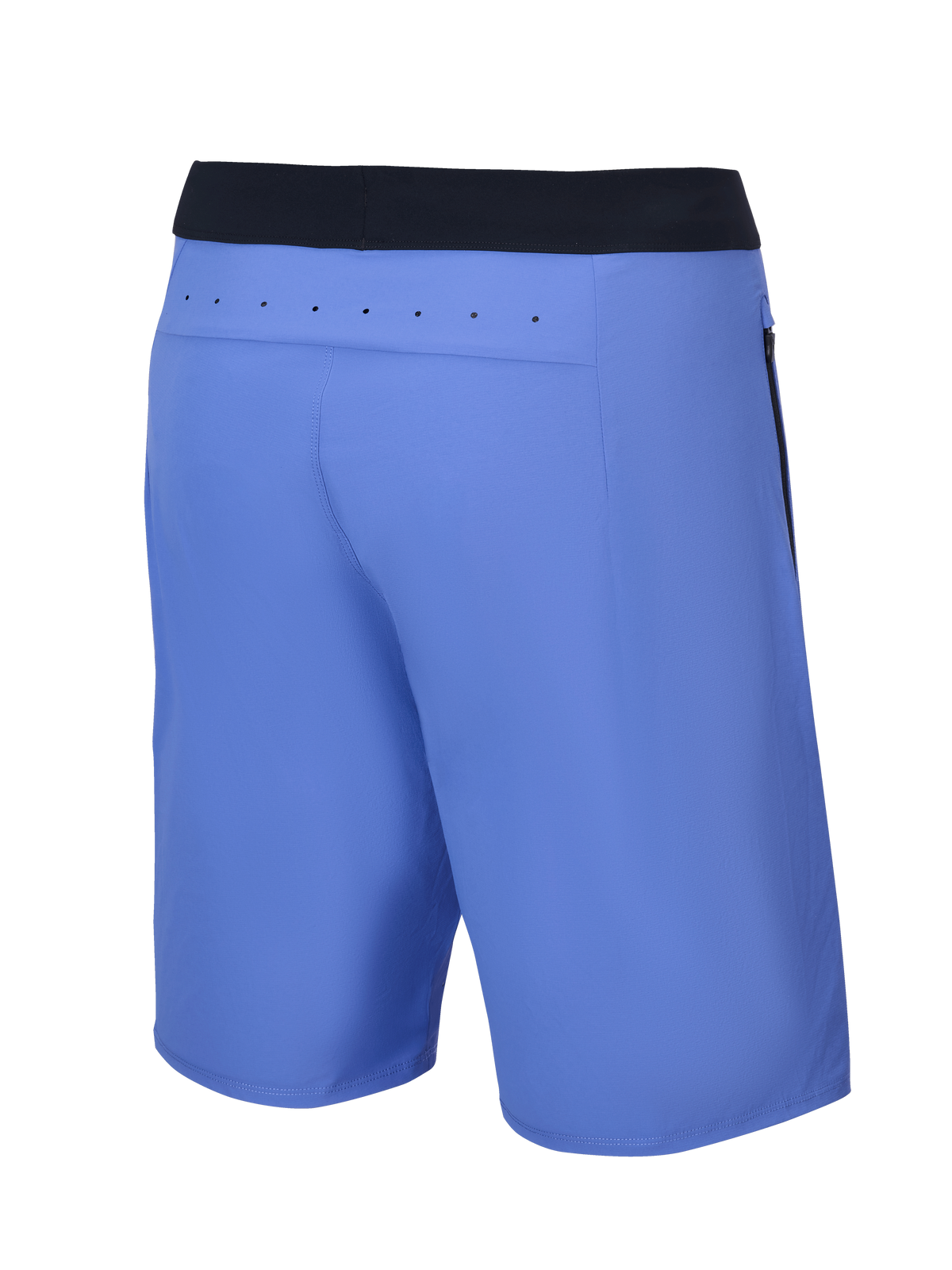 Calções Alpinestars A-Aria Lite, calções de mountain bike, Baja Blue, vista traseira com cintura preta e orifícios de ventilação cortados a laser na pala traseira, ajuste de performance para trilhos