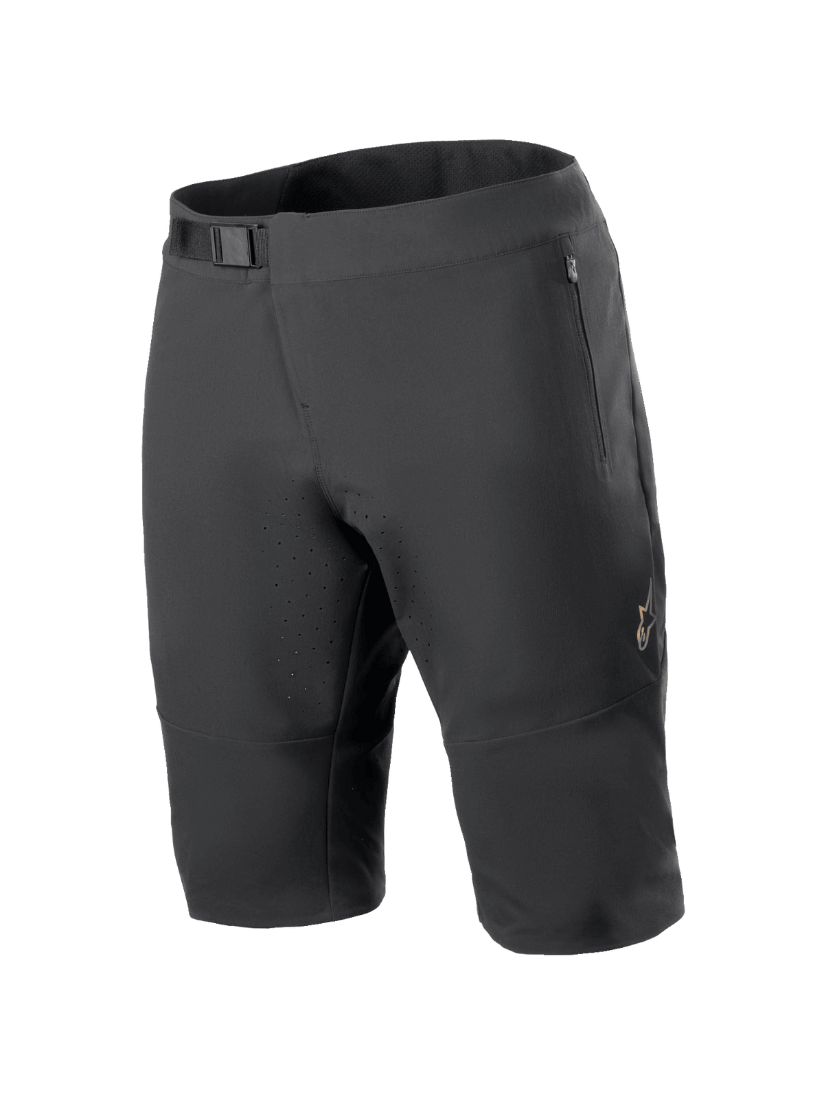 Alpinestars A-Aria Elite Shorts, calções de mountain bike, pretos, com fecho de cintura com fivela magnética, bolsos com fecho de correr, orifícios de ventilação cortados a laser e tecido elástico em 4 direções para ciclismo fora de estrada