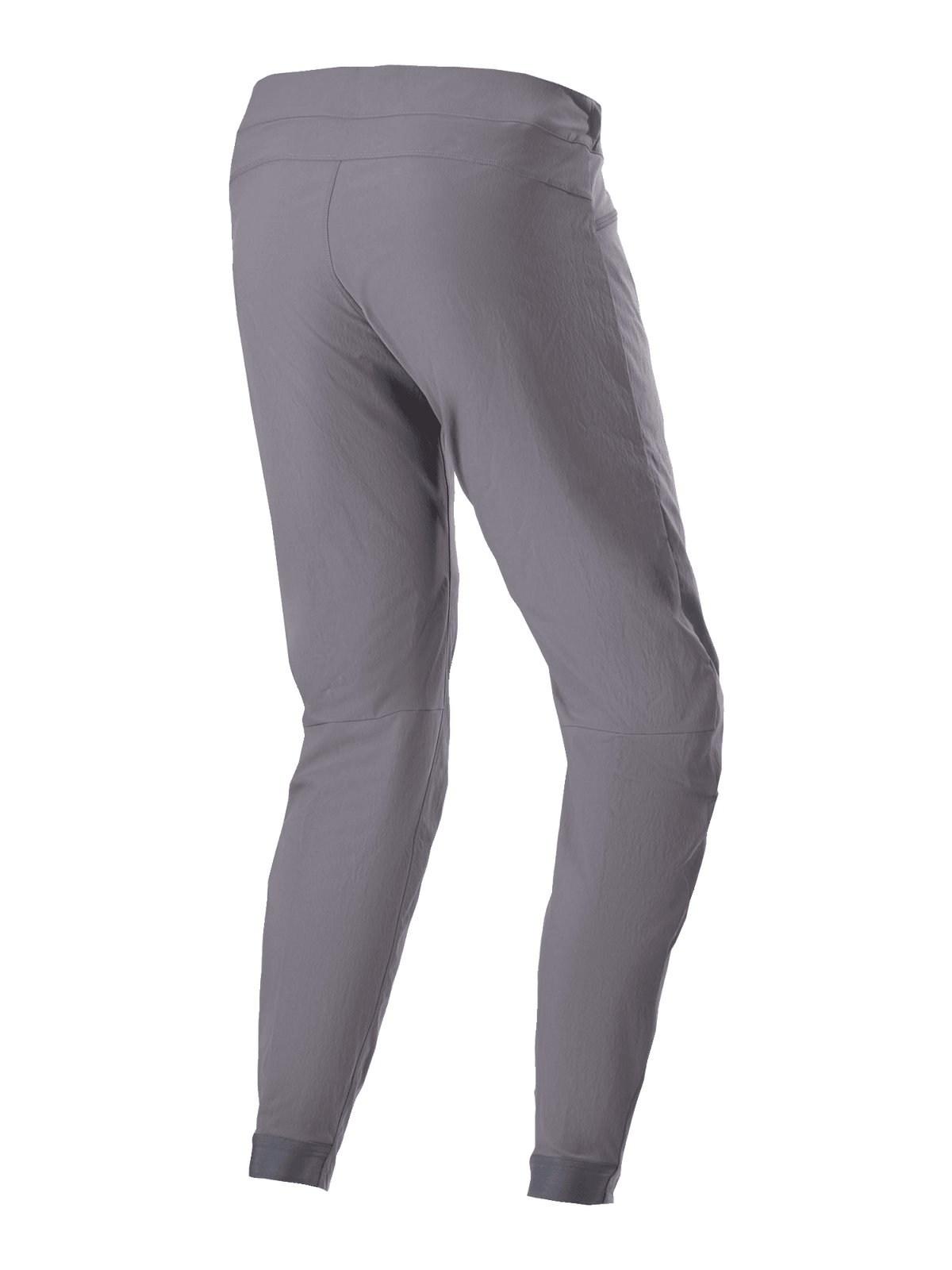 Calças Alpinestars A-Dura, calças de ciclismo BTT, cinzento escuro, vista traseira de três quartos, mostrando o tecido durável com elasticidade em 2 direções, punhos elásticos e ajuste ergonómico concebido para performance em trilhos de BTT.