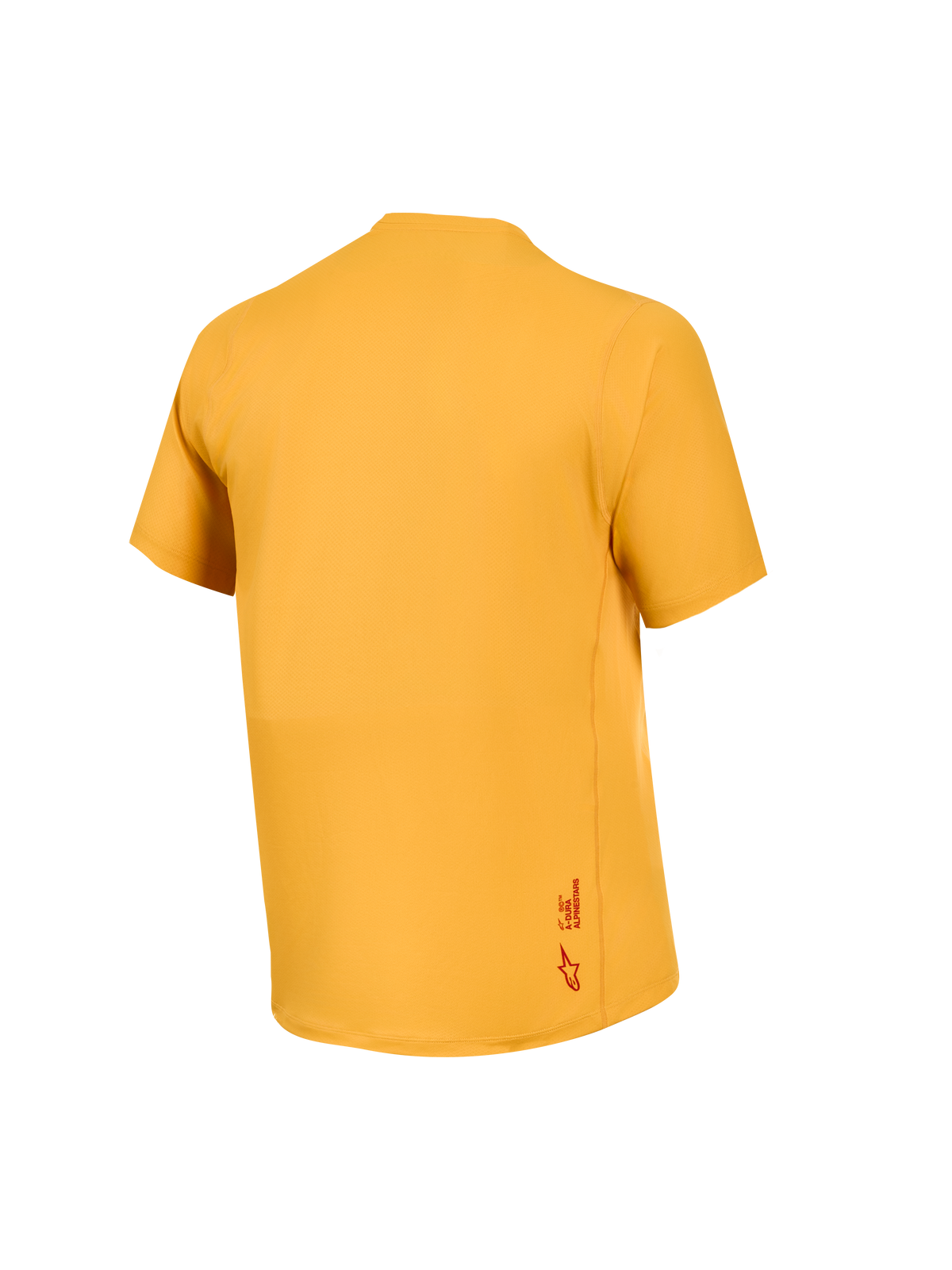 Camisola Alpinestars A-Dura Ride laranja, vista traseira, tecido jacquard elástico e pequeno logótipo Astars na bainha.