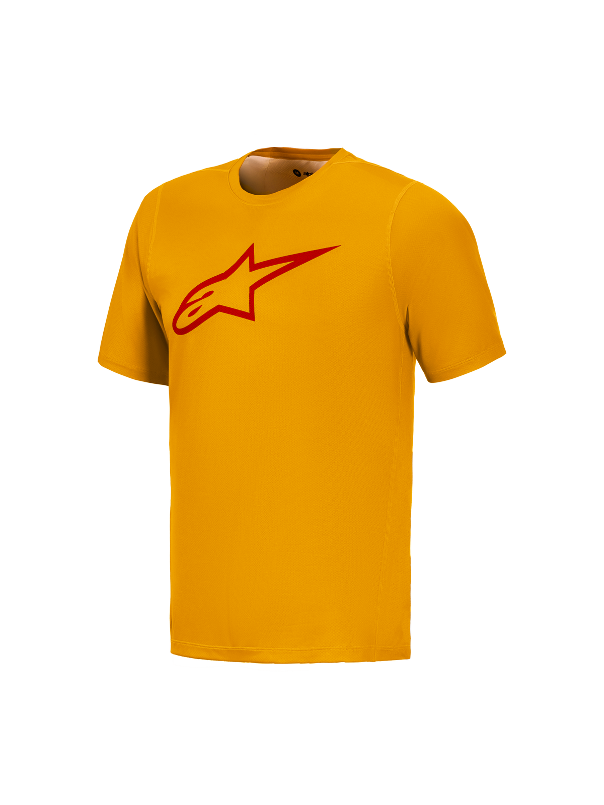 Camisola laranja A-Dura Ride de mangas curtas com logótipo Astars vermelho, vestuário de MTB técnico Alpinestars.