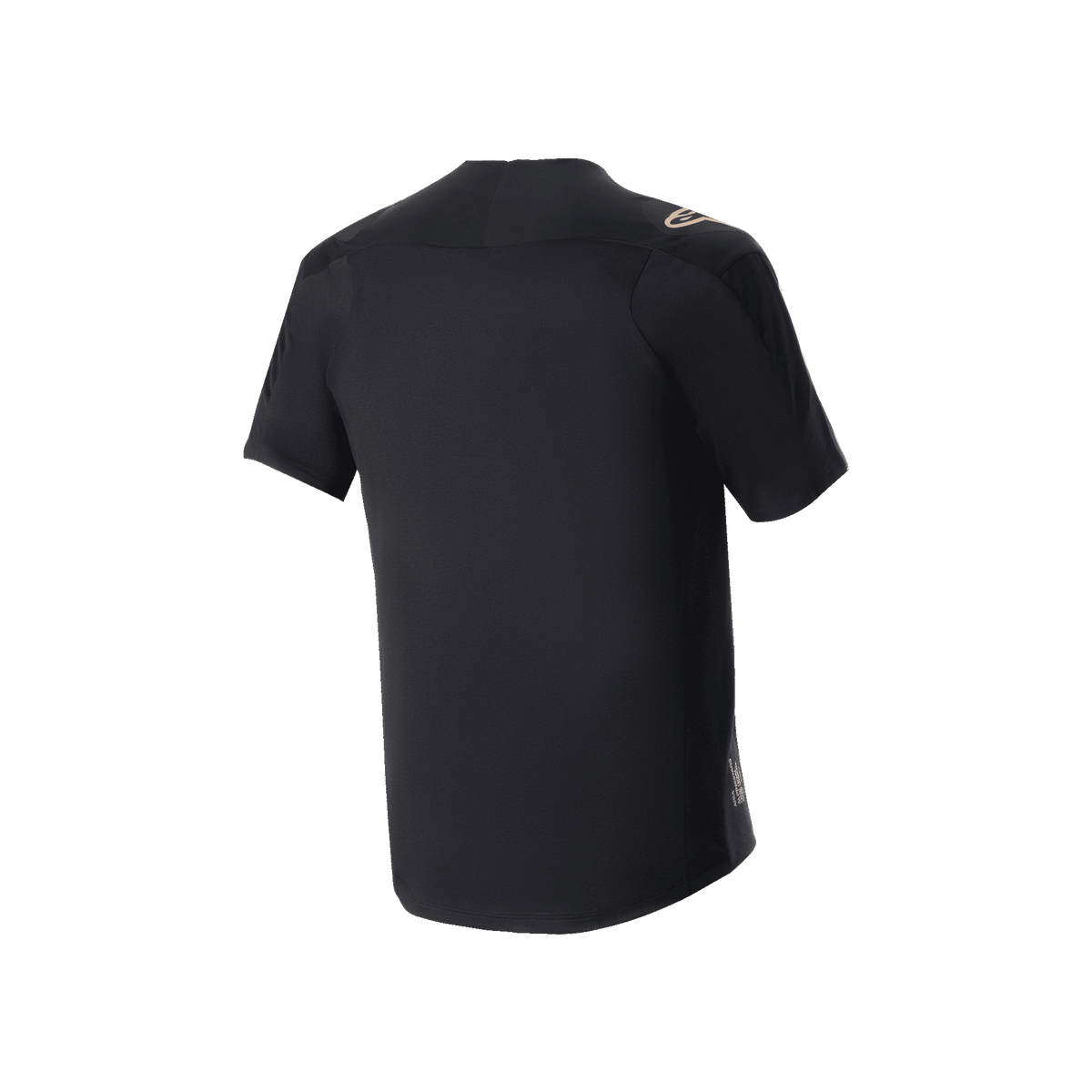 Camisola Alpinestars A-Aria Polartec Switch, camisola de manga curta para BTT, preta, vista traseira mostrando o ajuste de desempenho e a cauda mais longa, tecido técnico de absorção de humidade para a prática de trilhos