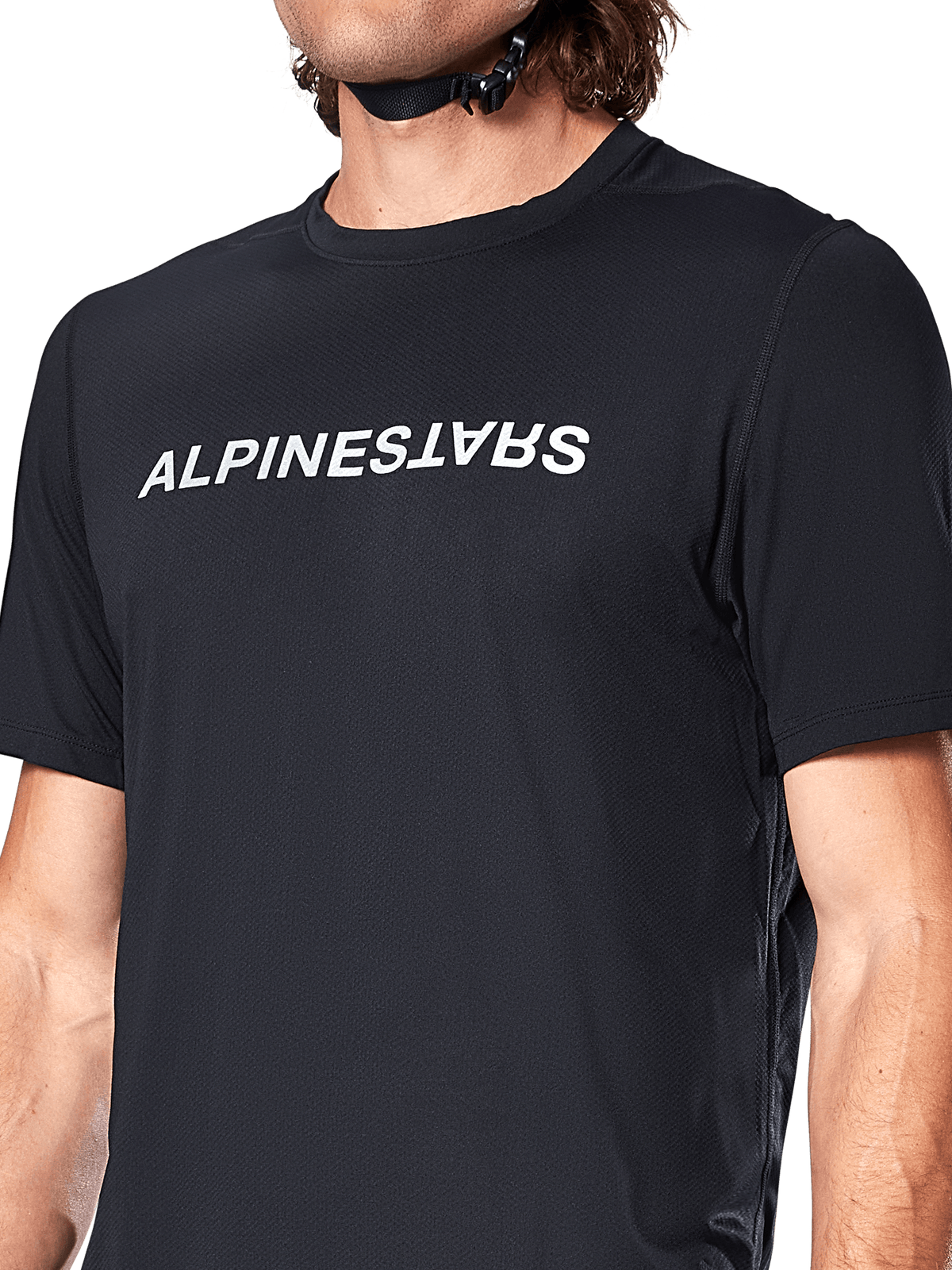 Alpinestars A-Dura Switch, camisola de manga curta para MTB para homem, preta com logótipo branco no peito, tecido jacquard