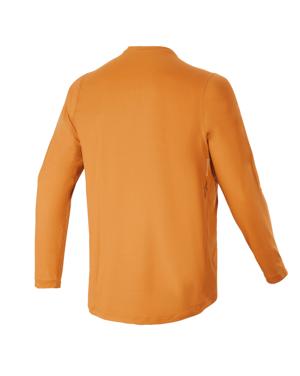 Alpinestars Youth A-Dura Rocker Long Sleeve Jersey, dourado escuro, vista traseira mostrando a bainha traseira alongada, tecido técnico com absorção de humidade para BTT juvenil