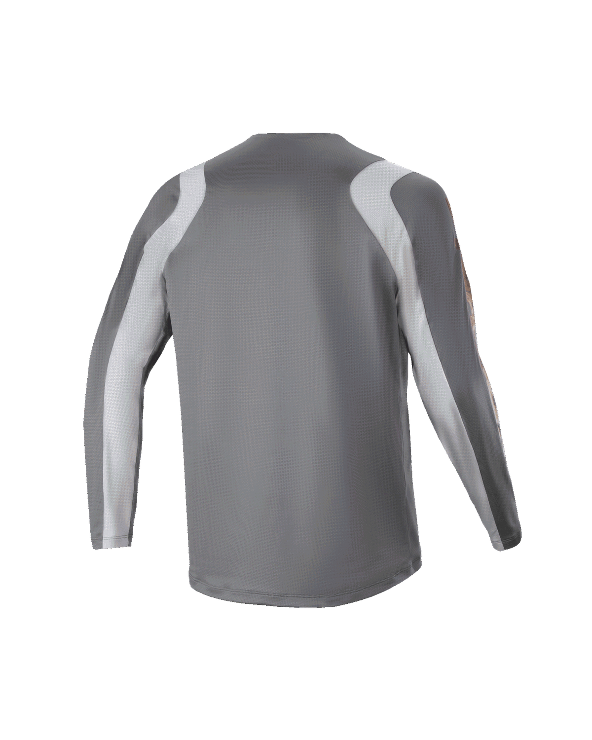 Camisola de Manga Comprida Alpinestars Youth A Supra Astar, vista traseira, cinzento escuro com painéis cinzento claro nos ombros e braços, camisola de MTB com corte de performance, tecido de poliéster respirável para modalidades de gravity