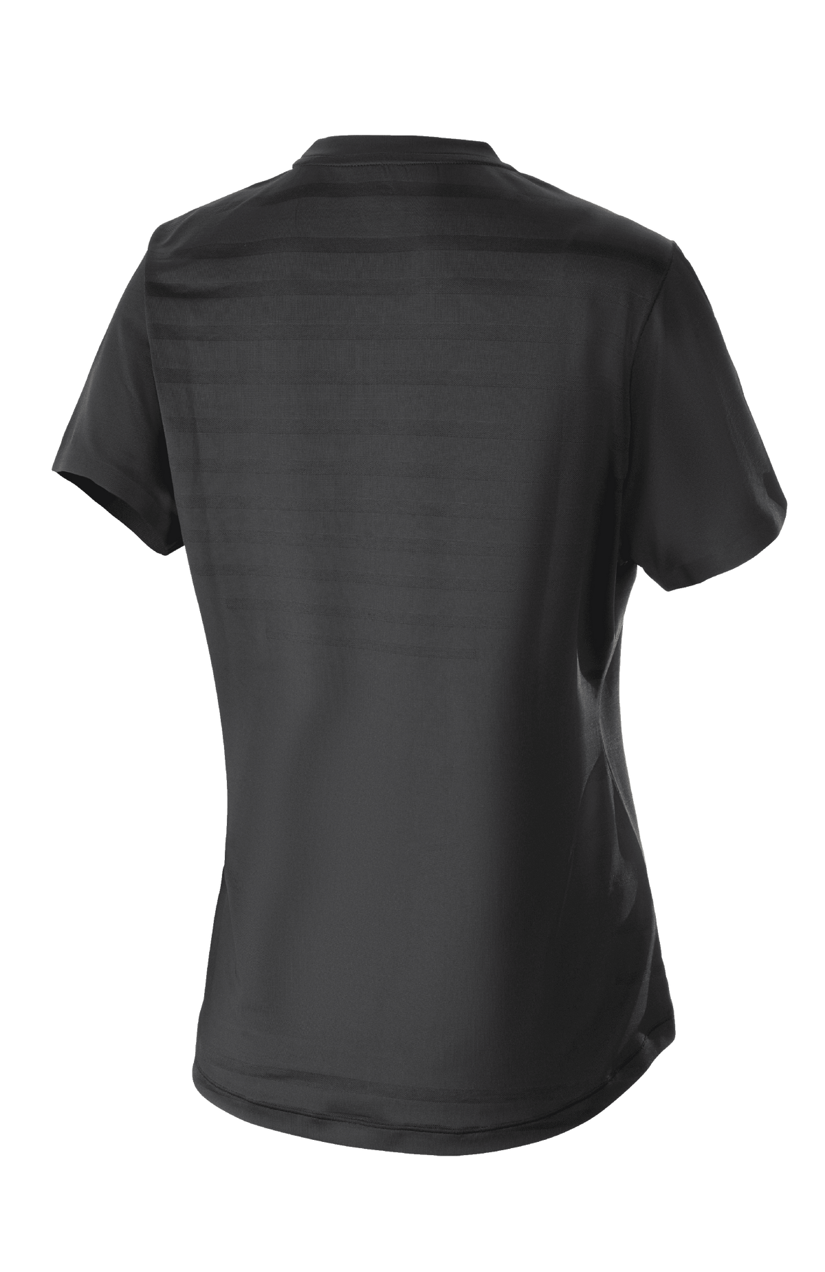 Alpinestars Women Stella Alps Constellation Jersey, Short Sleeve MTB Jersey, Black, back view featuring engineered mesh stripe pattern and extended tail for cycling coverage