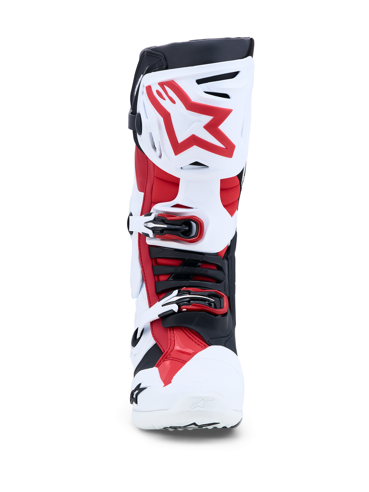 Alpinestars Tech-10, botas de motocross para homem, brancas e vermelhas, com suporte de tornozelo e certificação CE.