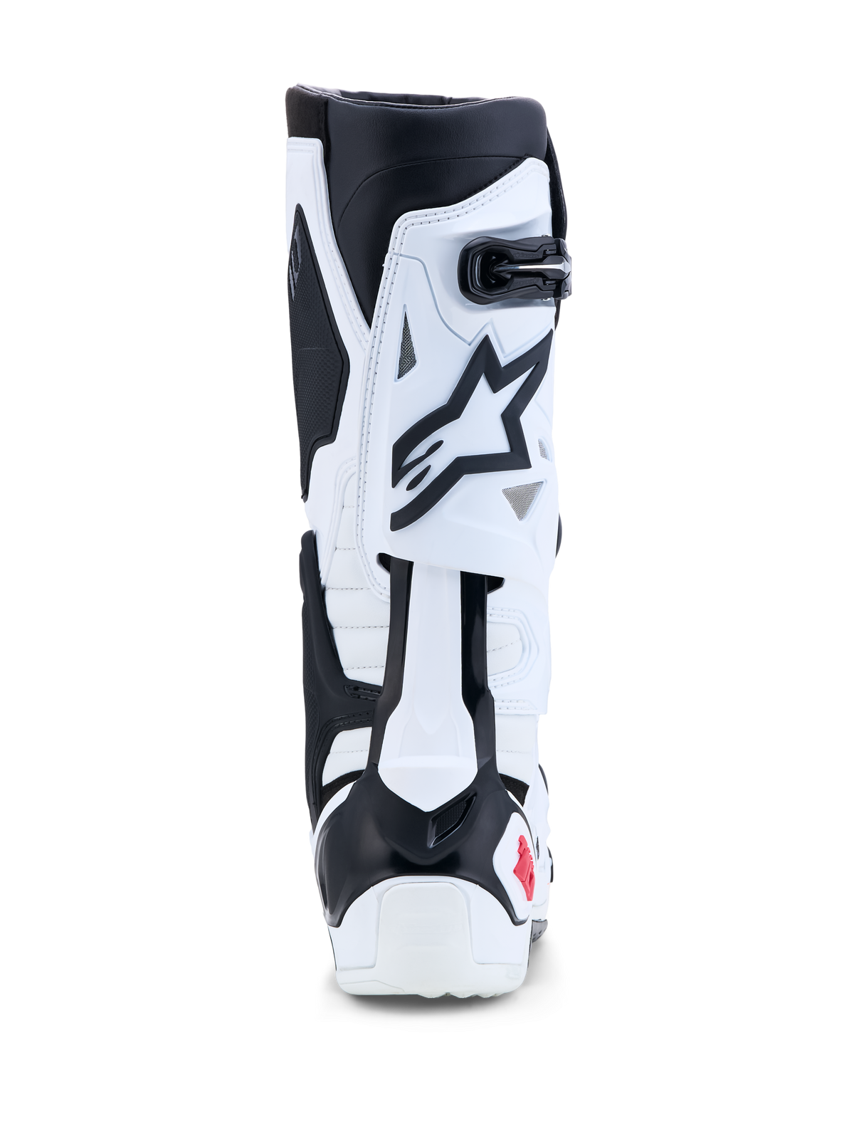 Alpinestars Botas Tech-10, botas de motocross para todo-o-terreno, brancas e pretas, com controlo de hiperextensão da lâmina traseira.