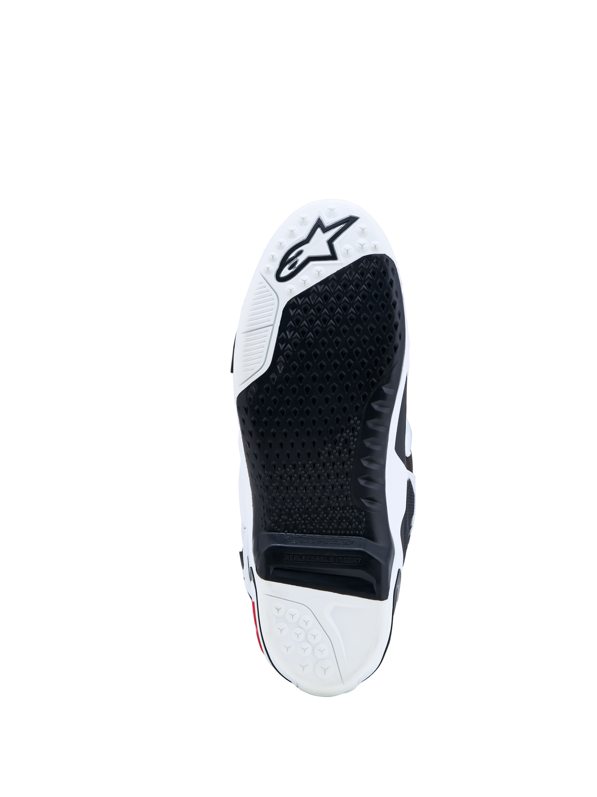 Alpinestars Botas Tech-10, sola de motocross em preto e branco, com inserção de aderência substituível e logótipo de estrela Astars