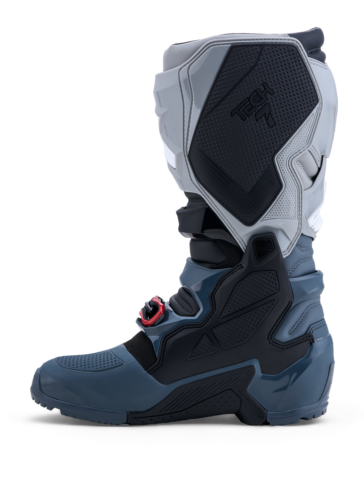 Botas Alpinestars Tech 7 Enduro Drystar 2027, botas de moto para todo-o-terreno, cinzentas e pretas com fivelas vermelhas, impermeáveis e certificadas CE