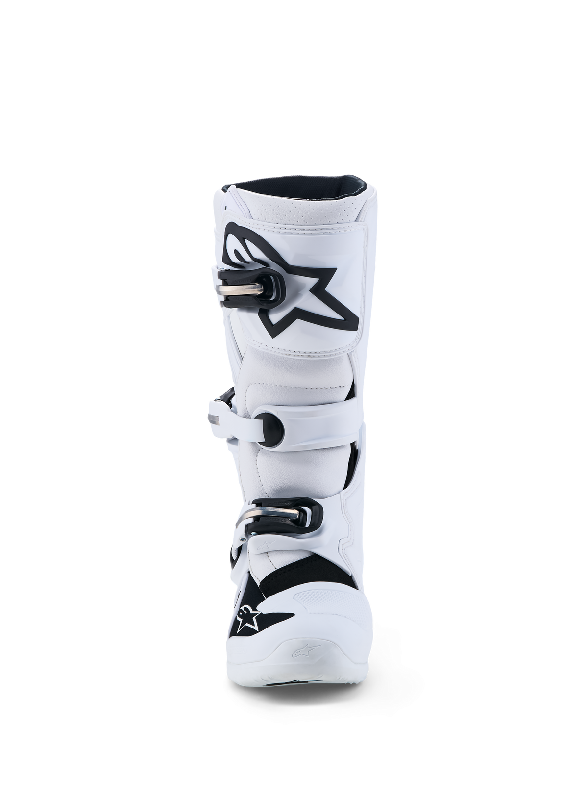 Alpinestars Botas Tech 7S Jovem, botas de motocross para jovens, brancas e pretas, com placa de canela em TPU e sistema de fivelas seguro, equipamento de proteção para todo-o-terreno.