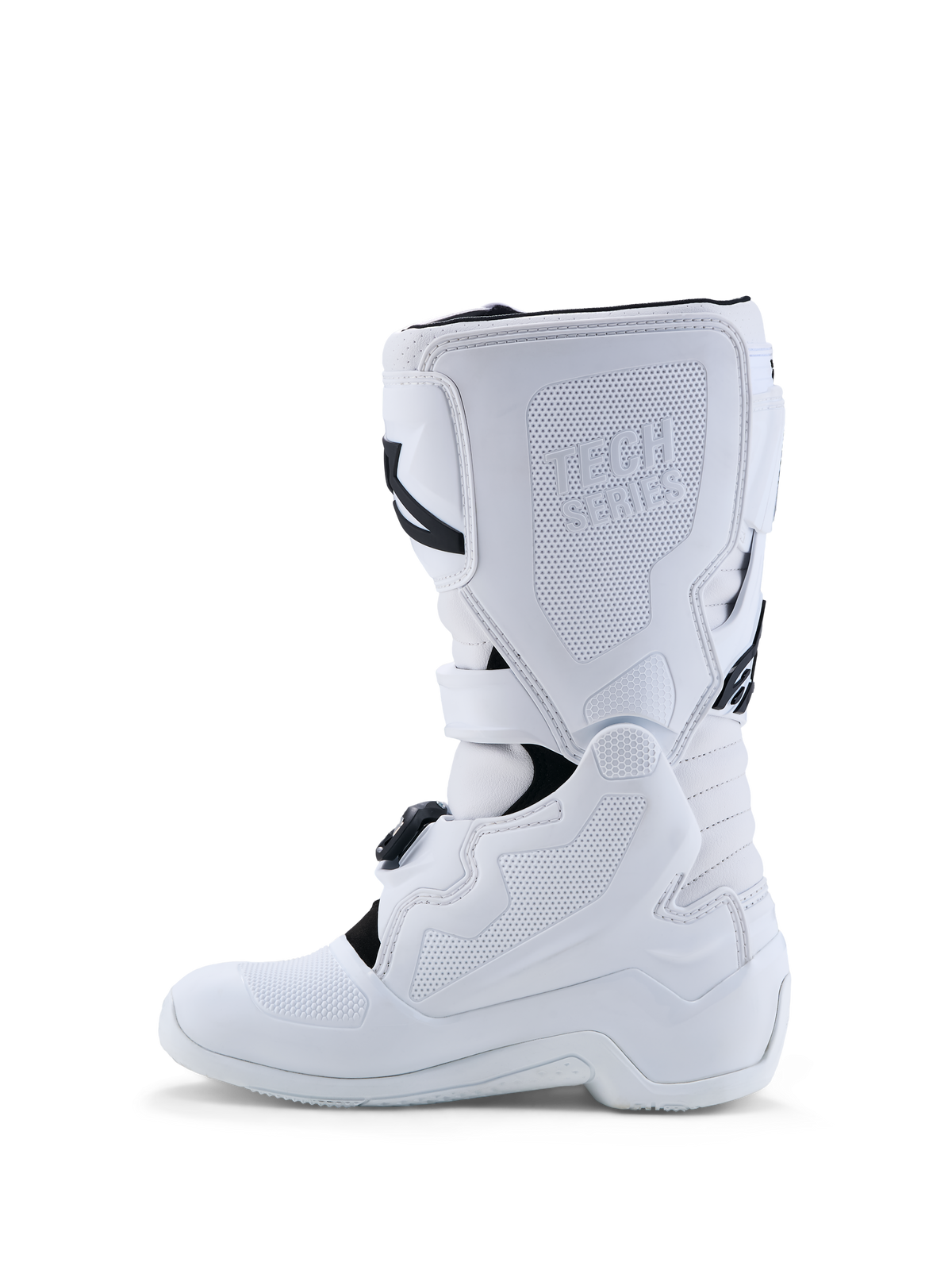 Alpinestars Tech 7S Jovem, botas de motocross brancas para juventude, proteção de canela em TPU, certificadas CE.