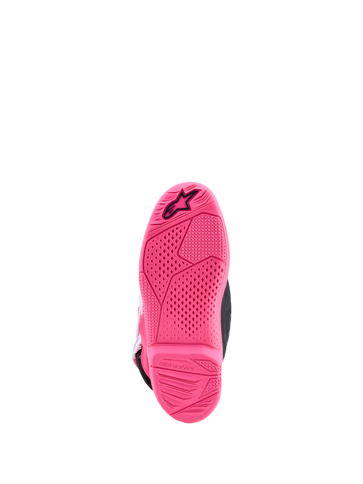 Alpinestars Botas Tech 7S Jovem, botas de todo-o-terreno, sola rosa com aderência texturizada e logótipo Astars preto.