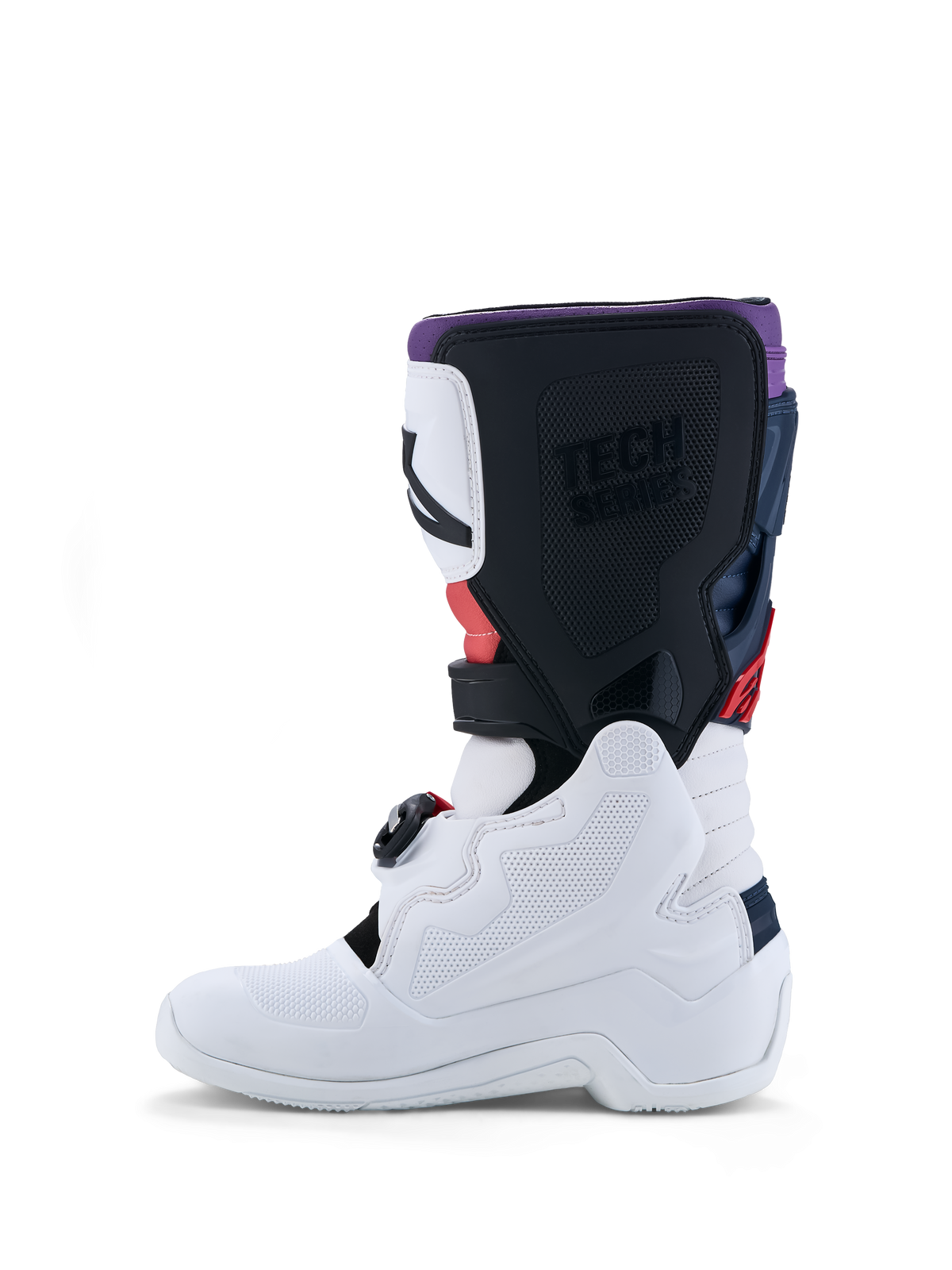 Alpinestars Botas Tech 7S Jovem, botas de motocross para jovens, brancas e pretas com pormenores vermelhos, construção em TPU durável para proteção em todo-o-terreno.