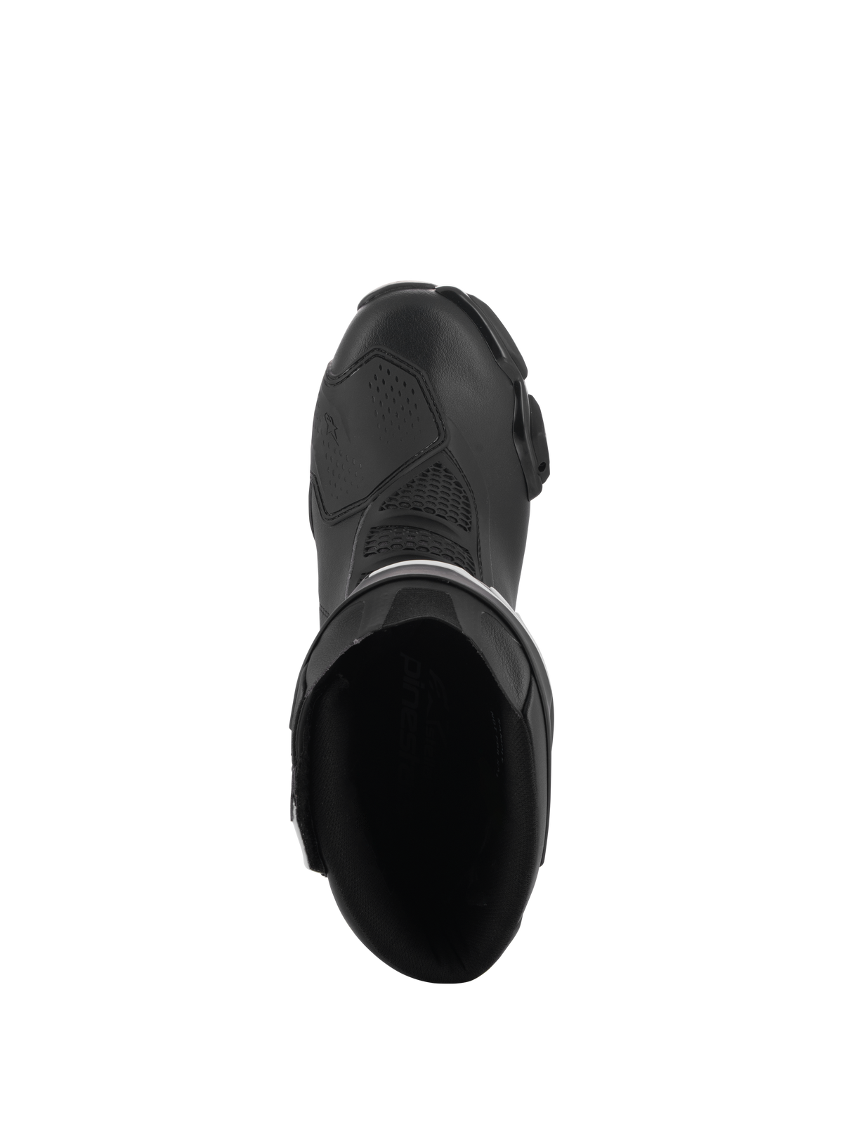 Alpinestars Stella SMX-6 V3 Boots, Women's Performance Riding Boots, Black, top-down view showing the interior opening, reinforced shifter zone, and streamlined ergonomic design.