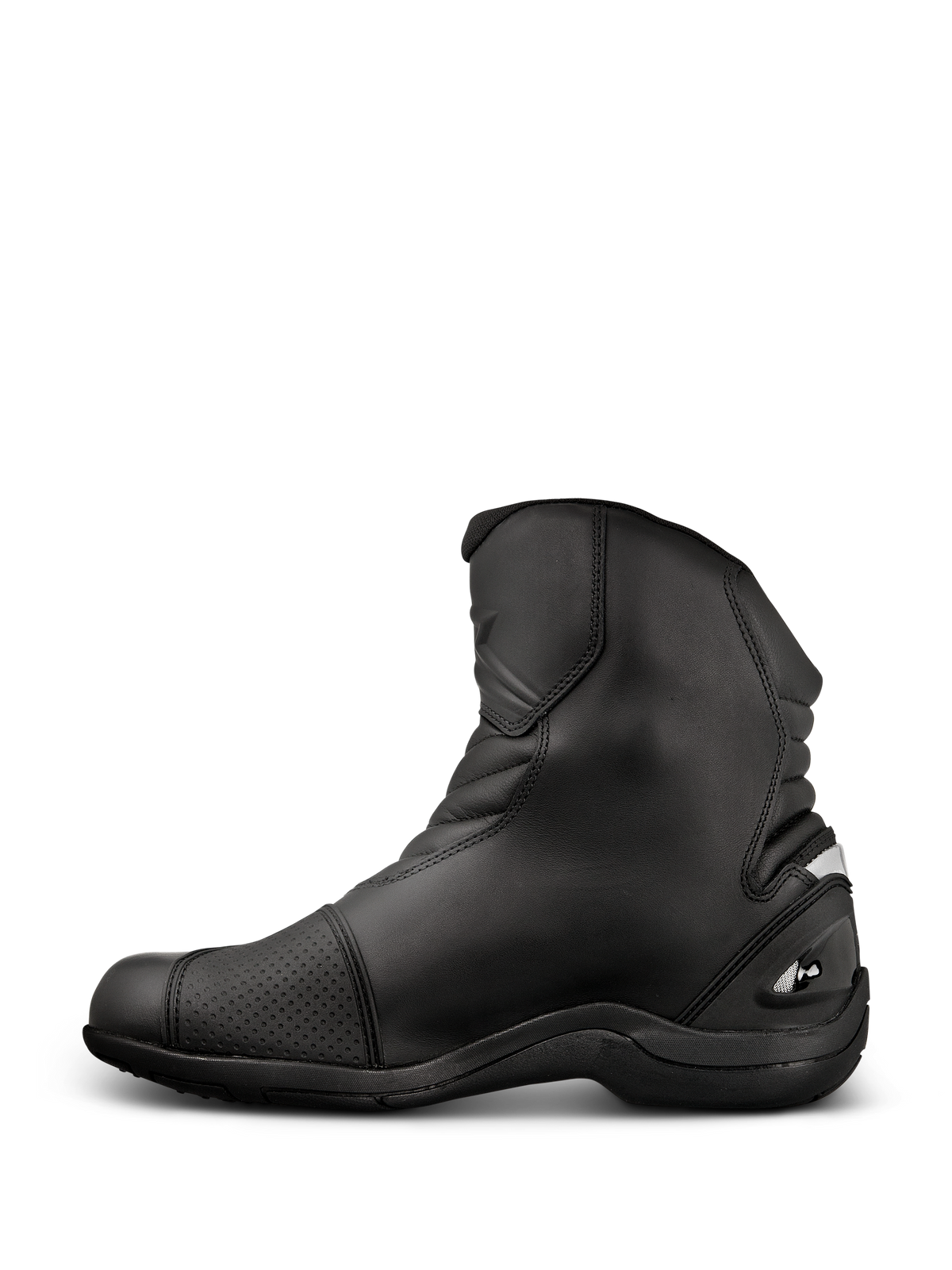 Botas Alpinestars New Land GORE-TEX, botas de motociclismo de estrada e touring, pretas, design de altura média em couro de grão integral com zonas de flexão em sanfona, proteção de mudança reforçada e sola de borracha robusta.