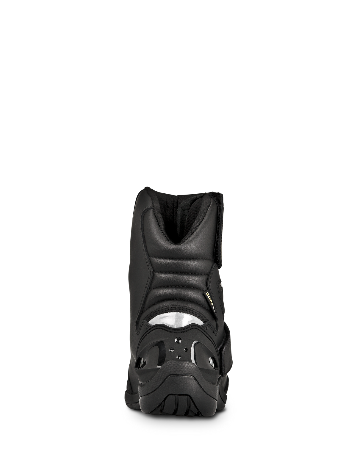 Botas Alpinestars New Land GORE-TEX, botas de motociclismo para estrada e turismo, pretas, vista traseira apresentando zonas de flexão em sanfona acolchoadas, inserção refletora no calcanhar e sola exterior de borracha durável
