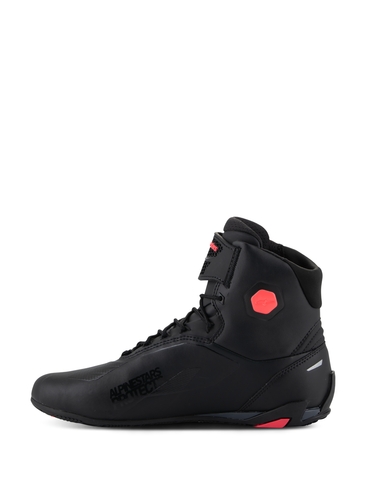 Sapatos femininos Alpinestars Stella Faster-4, sapatos de motociclismo, preto e cor-de-rosa Diva, com parte superior em microfibra sem costuras, protetor de tornozelo hexagonal rosa, marca Alpinestars Protect e sistema de fecho integrado com atacadores e correia