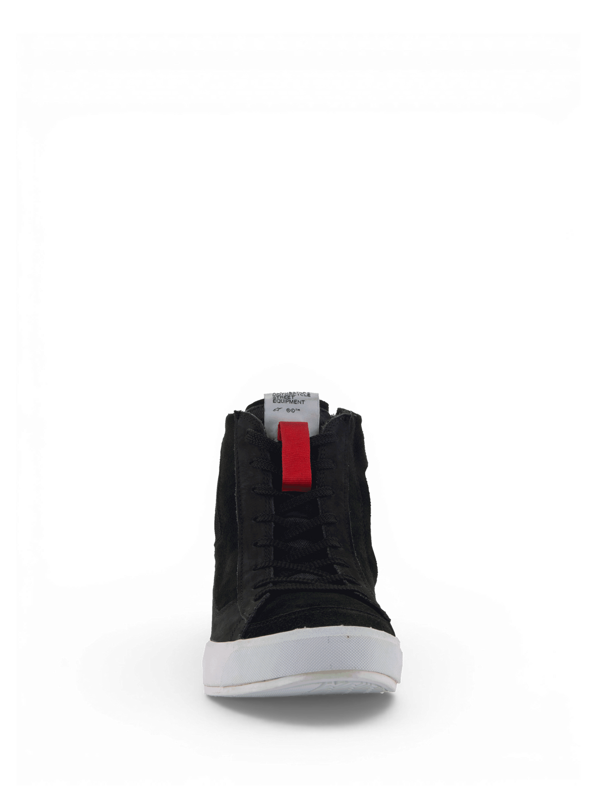 Alpinestars Sapatos Stated, sapatos de moto urbanos para homem, pretos com sola vulcanizada branca e alça vermelha