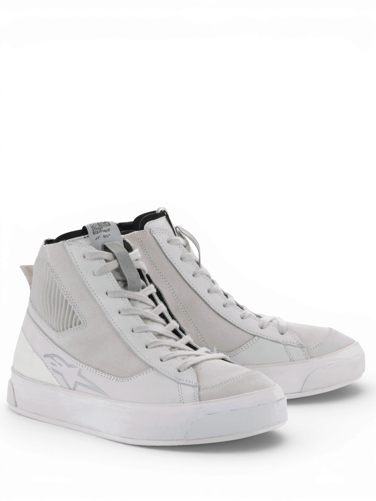 Alpinestars Stella Stated Podium, sapatos de moto para mulher, brancos e cinzentos, estilo urbano com sola vulcanizada.