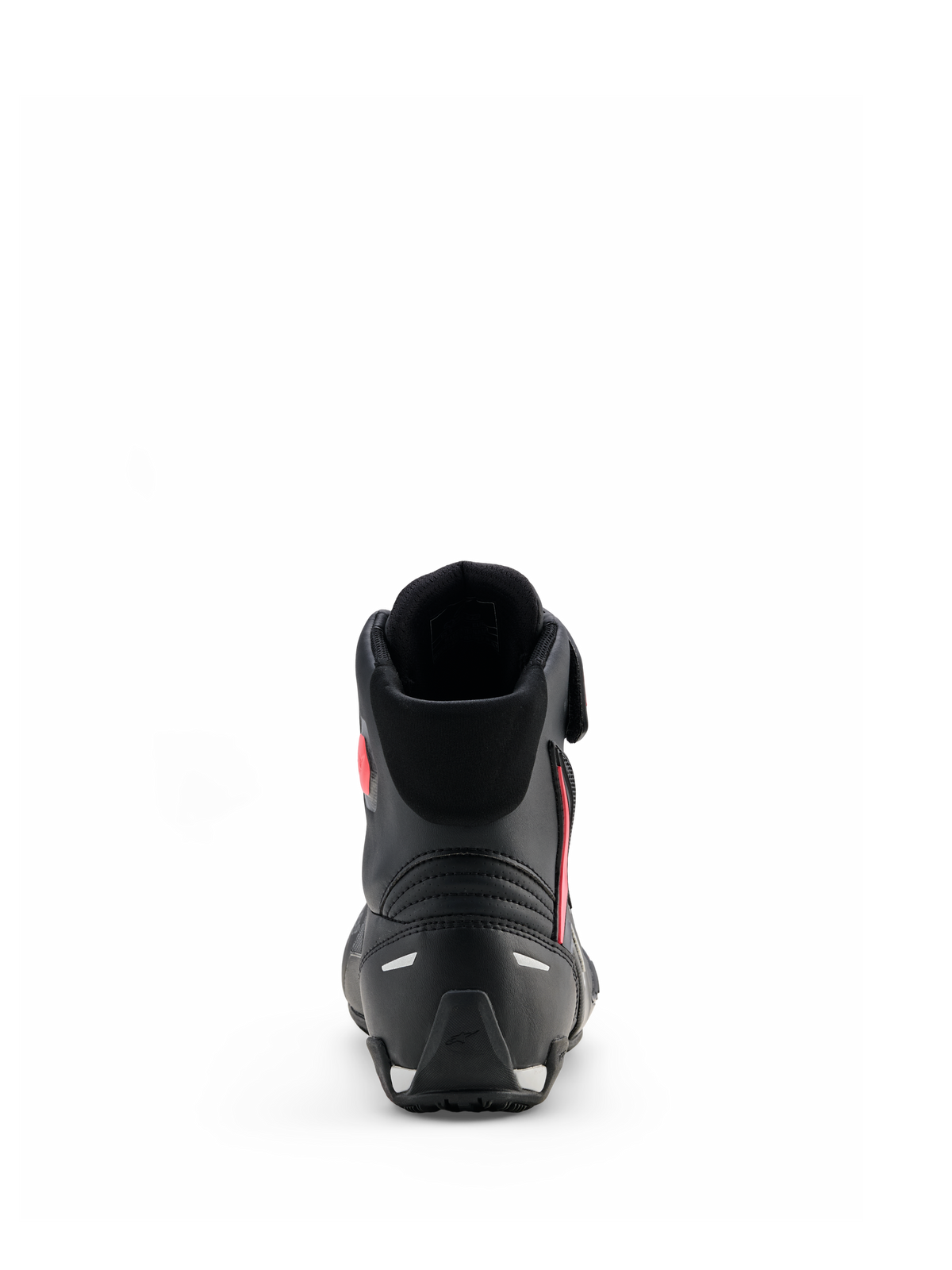 Alpinestars Stella Faster-4 Drystar® Shoes, Preto Cinzento Coral Fluo, vista traseira mostrando o suporte de calcanhar e detalhes refletores, sapatos de motociclismo impermeáveis com design de inspiração desportiva para mulher