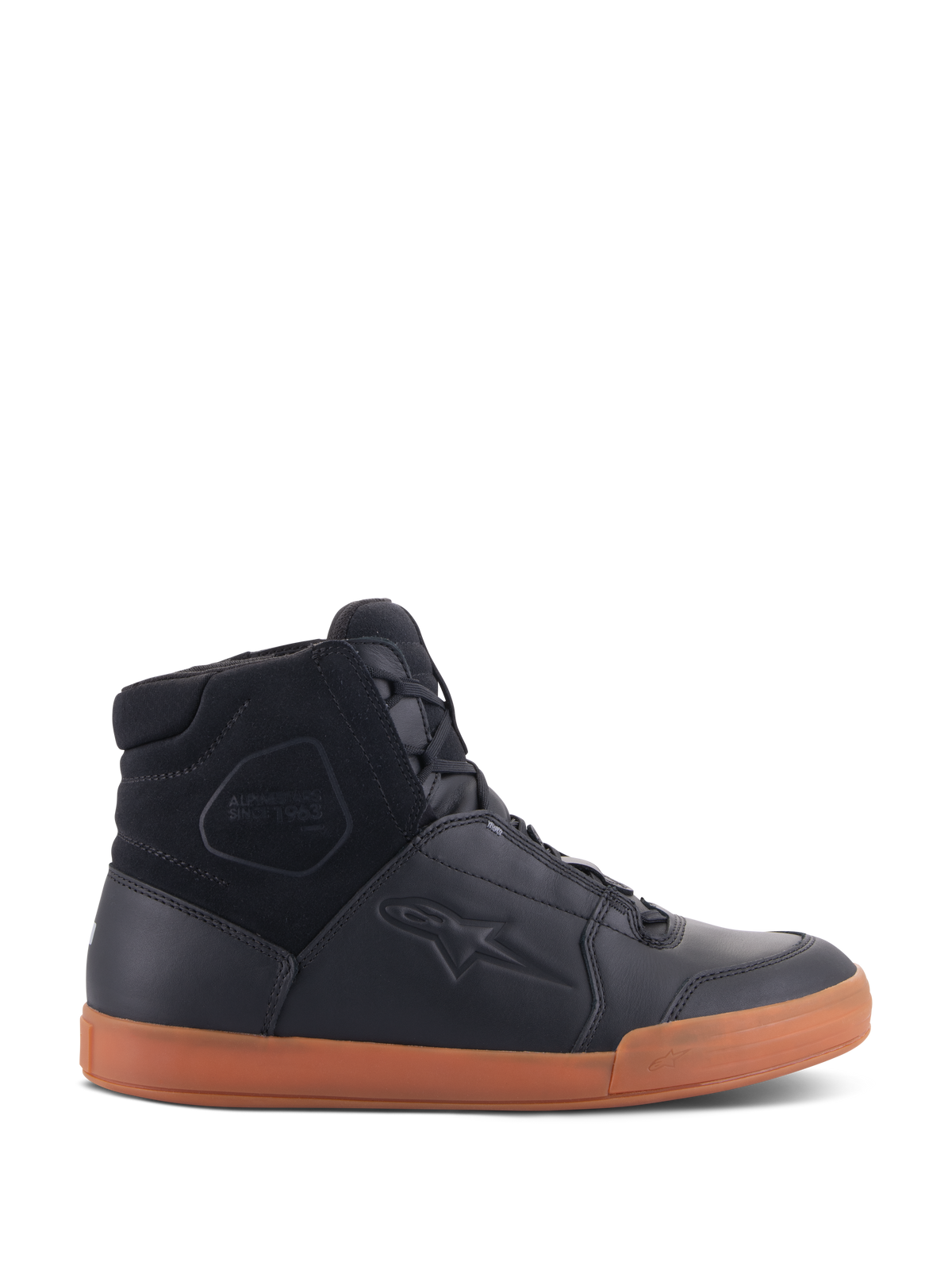 Alpinestars Chrome Drystar® Shoes, sapatos de motociclismo urbanos, pretos com sola gum, design de cano alto com painéis em pele premium e camurça, calçado de proteção casual de estilo urbano