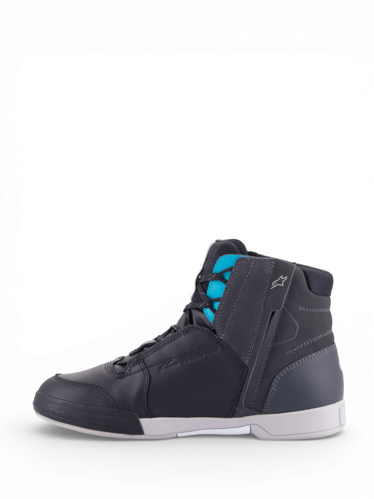 Alpinestars Stella Chrome Drystar®, sapatos de moto urbanos para mulher, pretos e turquesa, impermeáveis e em couro.
