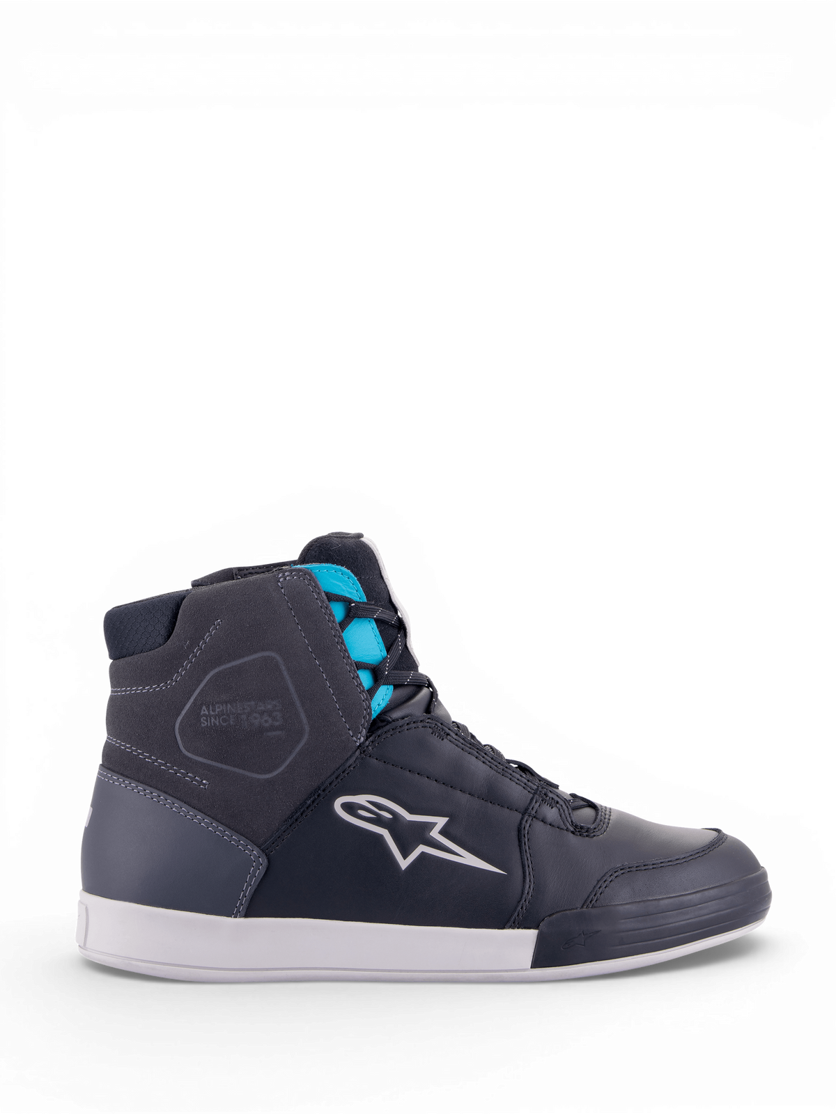 Alpinestars Stella Chrome Drystar, sapatos de moto pretos e turquesa para mulher, couro impermeável, estilo casual urbano.