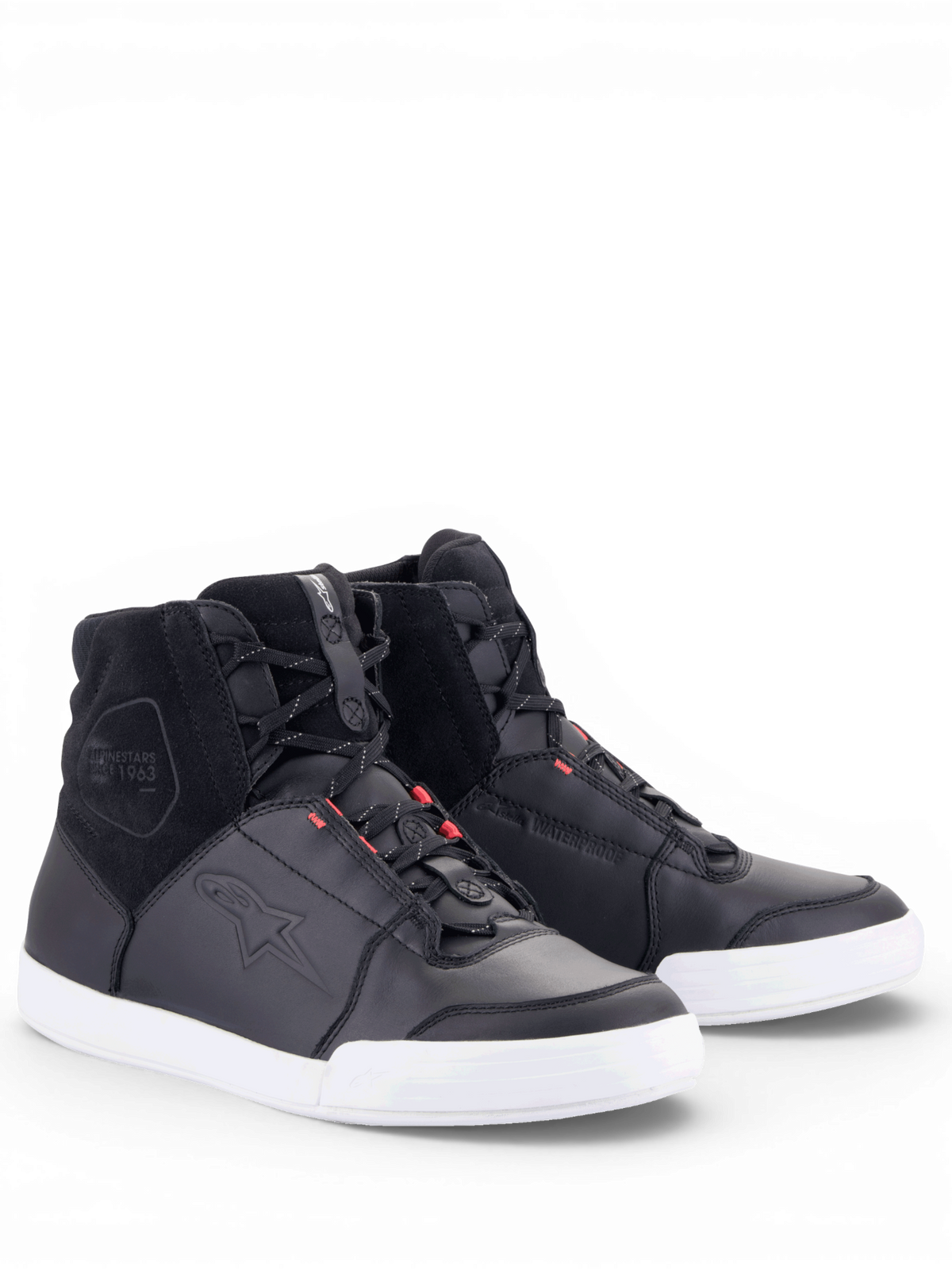 Alpinestars Chrome Drystar, sapatos de moto urbanos para mulher, pretos e brancos, membrana impermeável, construção em couro e camurça.