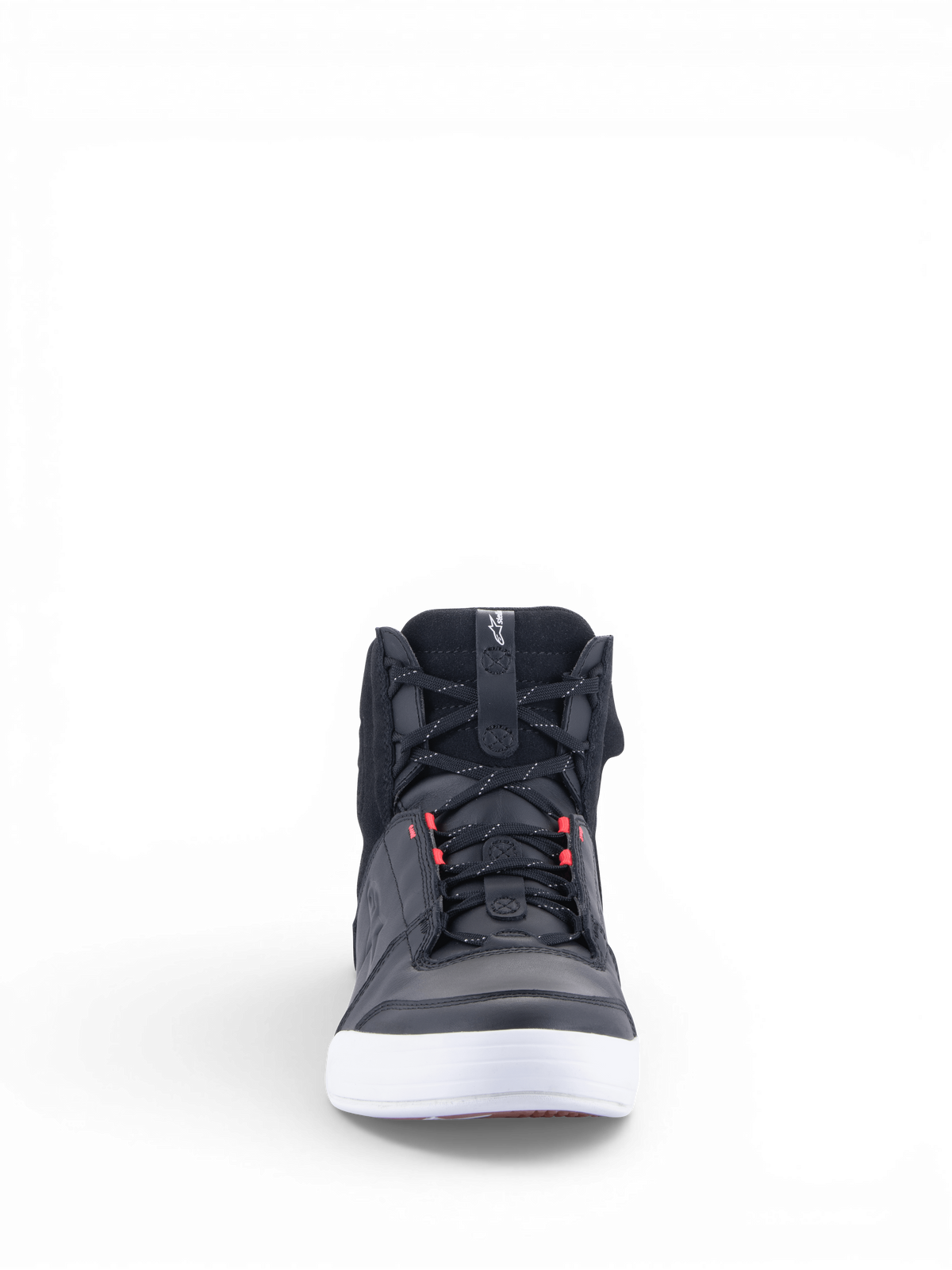 Alpinestars Stella Chrome Drystar, sapatos de moto urbanos para mulher, pretos e brancos com detalhes rosa, couro impermeável.