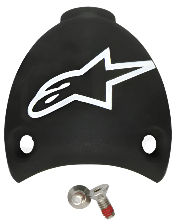 Capa de Calcanhar Substituível Alpinestars SMX Plus, peça de substituição para botas de motociclismo, preto e branco, com logótipo Astars branco e dois parafusos de montagem, construção em plástico durável para manutenção de botas