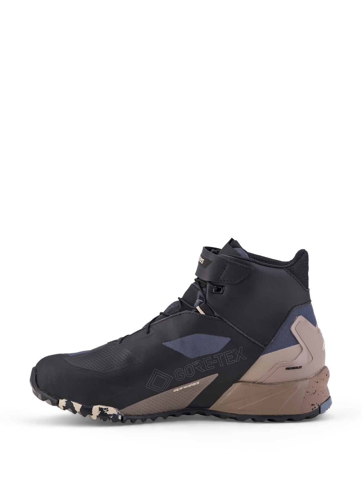 Alpinestars Cr X Gore Tex Sapatos, sapatos de moto todo-o-terreno de cano baixo, pretos, cinzentos e bege, com membrana GORE-TEX impermeável e construção em multi-material