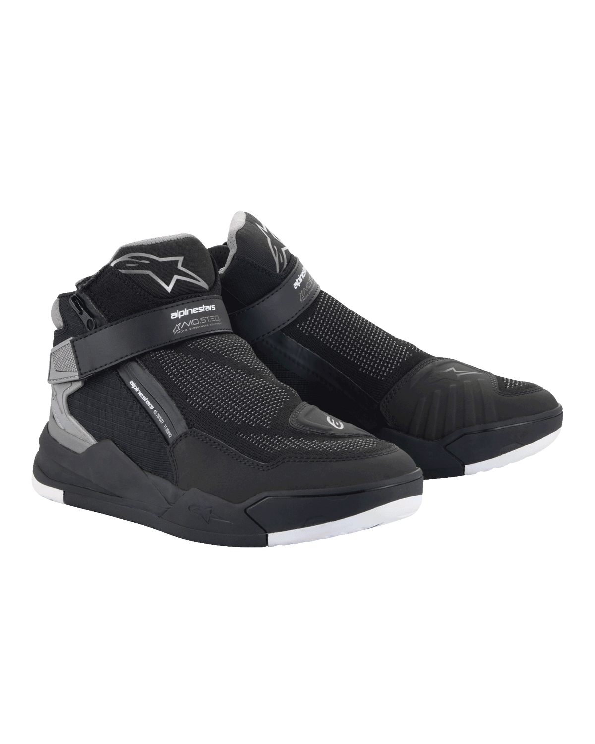 Alpinestars Speedflight Street Shoes, Black and Gun Metal, urban motorcycle riding shoes featuring a mesh upper with TPU reinforcements, lateral zip closure, and hook-and-loop ankle strap, contemporary sneaker-inspired design