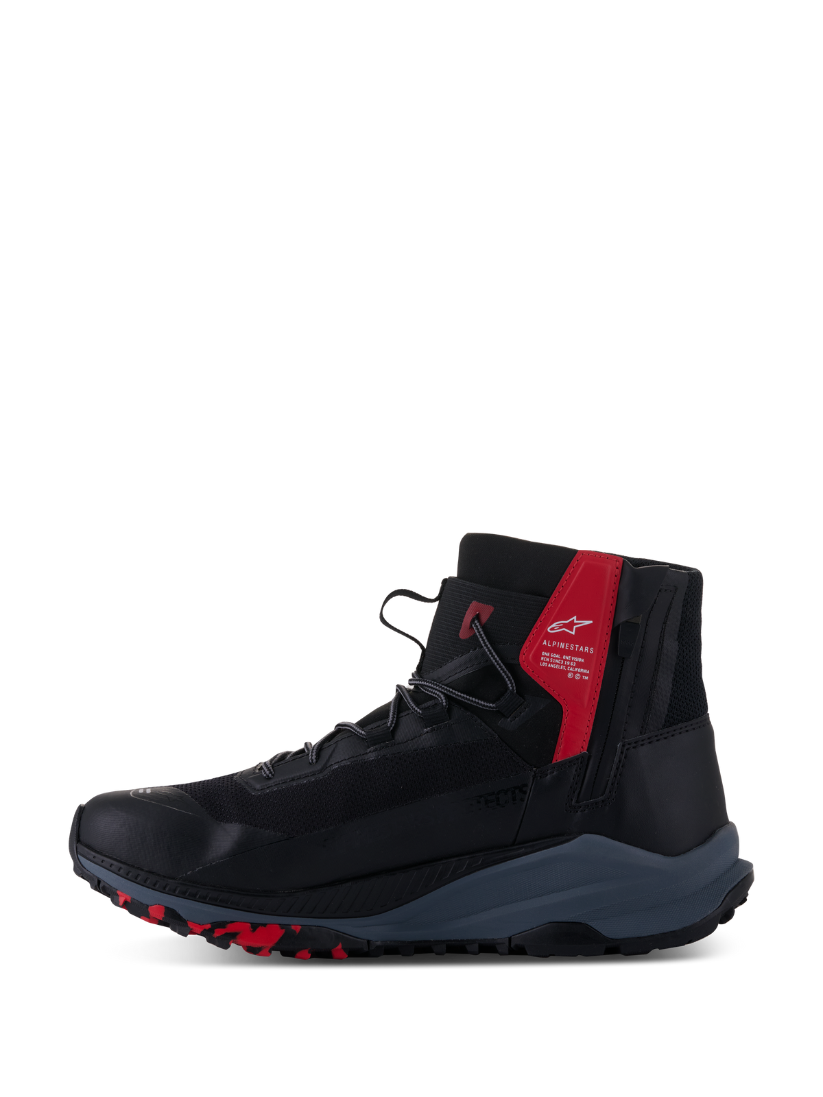 Alpinestars Speedforce XR, sapatos de moto urbanos, pretos, vermelhos e cinzentos, com proteção TPU, certificados CE.