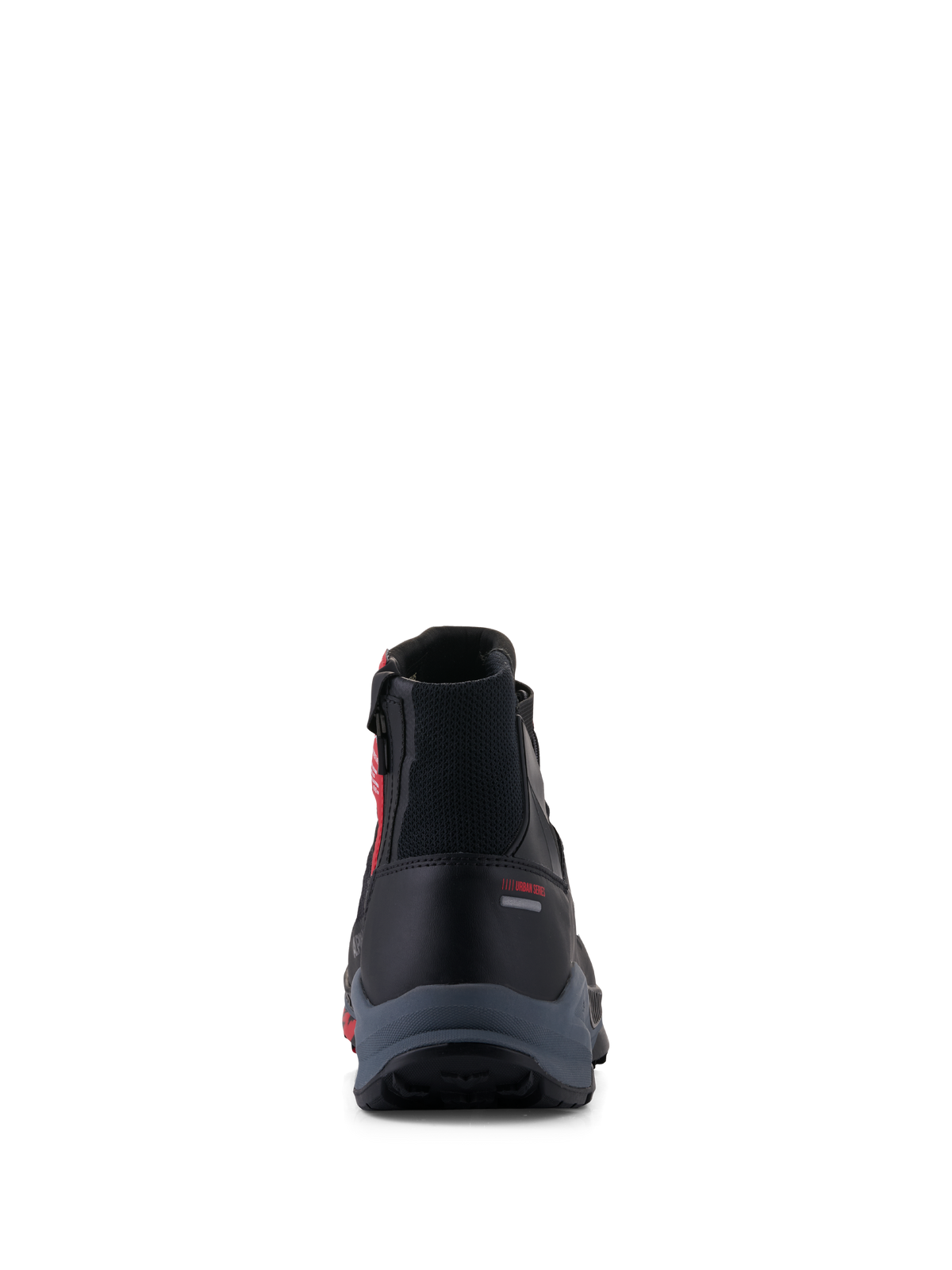 Alpinestars Speedforce XR, sapatos de moto pretos e vermelhos, vista traseira, suporte de tornozelo e estilo urbano.