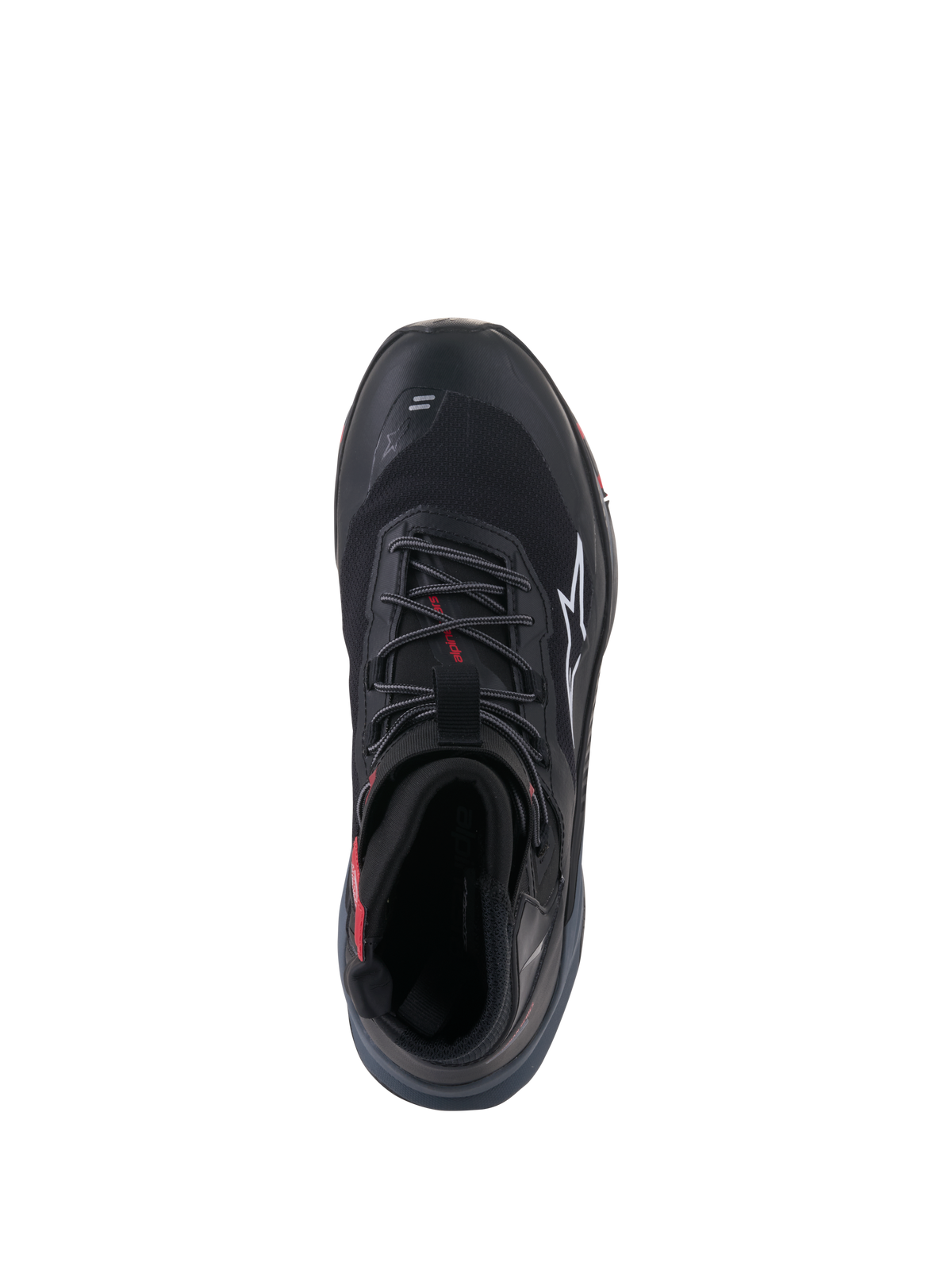 Alpinestars Speedforce XR, sapatos de moto urbanos para homem, pretos e vermelhos, vista superior com fecho de atacadores.