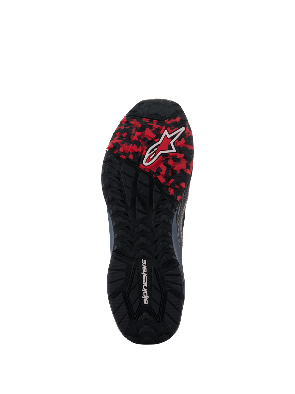 Alpinestars Speedforce XR, sola de sapatos de moto, preta e vermelha, resistente ao óleo com relevos de alta aderência.