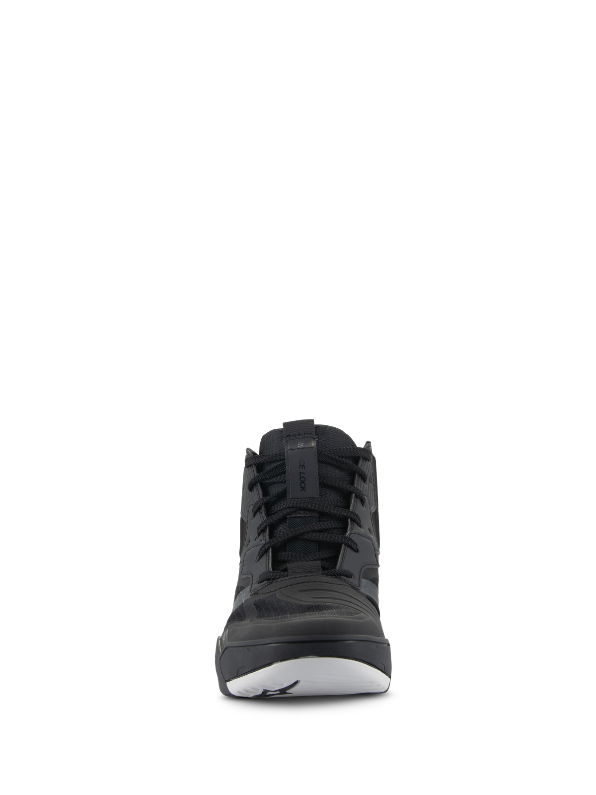 Alpinestars Speedflight Shoes, Performance Riding Shoes, Black and White, front view, sneaker-style motorcycling footwear with ripstop upper and black laces