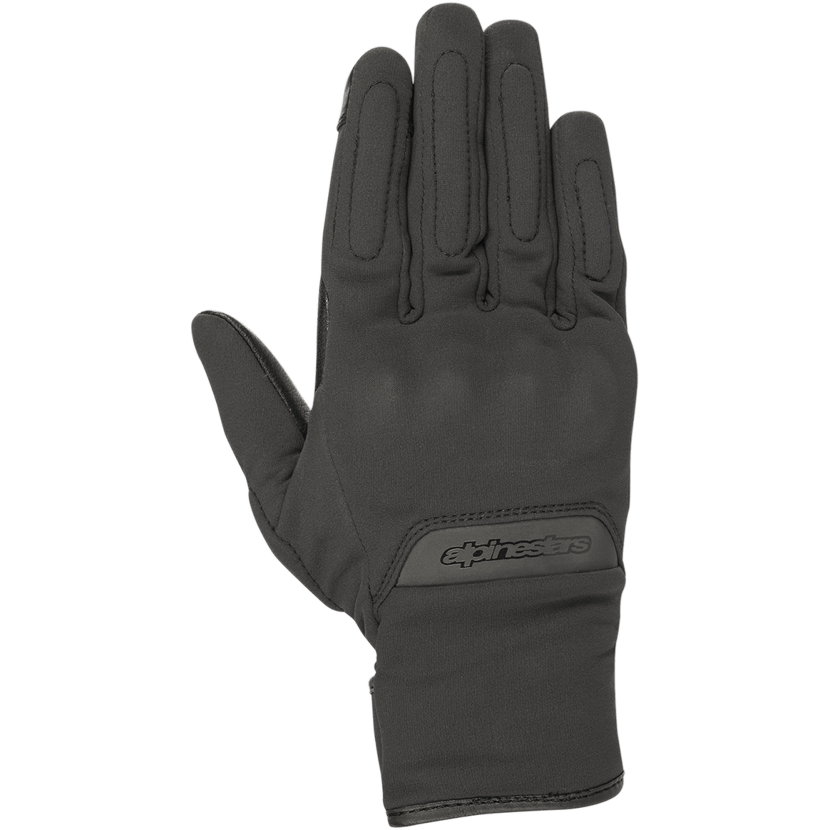 Luvas Alpinestars Stella C1 Windstopper V2, luvas de motociclismo urbanas para mulher, pretas, vista das costas da mão, com proteção de articulações integrada e subtil, logótipo em relevo no punho e tecido corta-vento GORE-TEX Windstopper