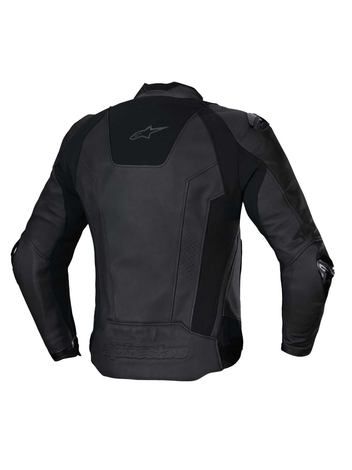Alpinestars Jaqueta De Couro Missile V3, casaco de moto para homem, vista traseira em preto, couro bovino premium com painéis elásticos e proteção certificada CE
