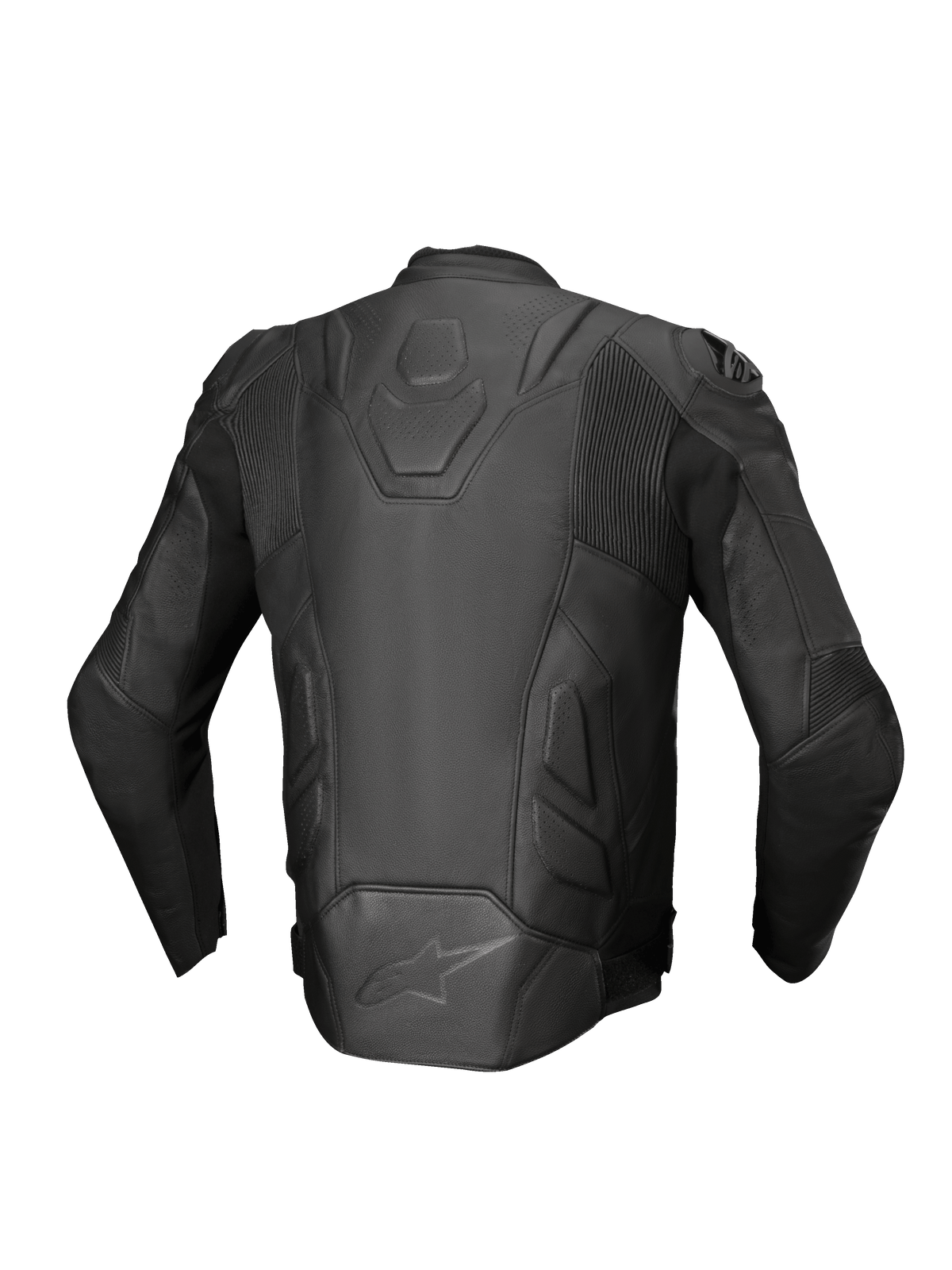 Alpinestars jaqueta de couro Dusk, casaco de moto para homem, preto, em couro premium com painéis elásticos, vista traseira.