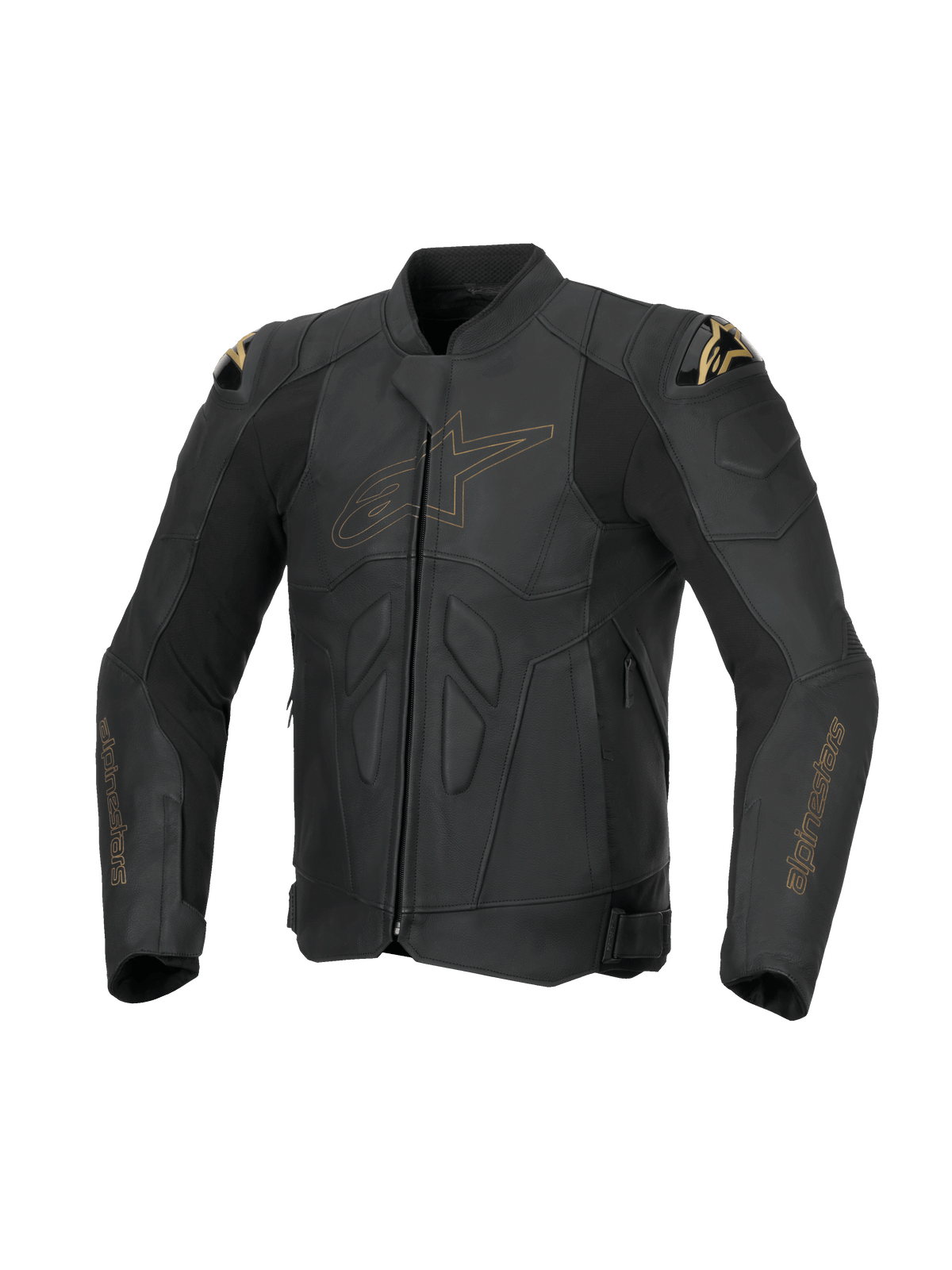 Alpinestars Jaqueta De Couro Dusk, blusão de corrida para homem, preto e dourado, em couro bovino com sliders de ombro DFS.