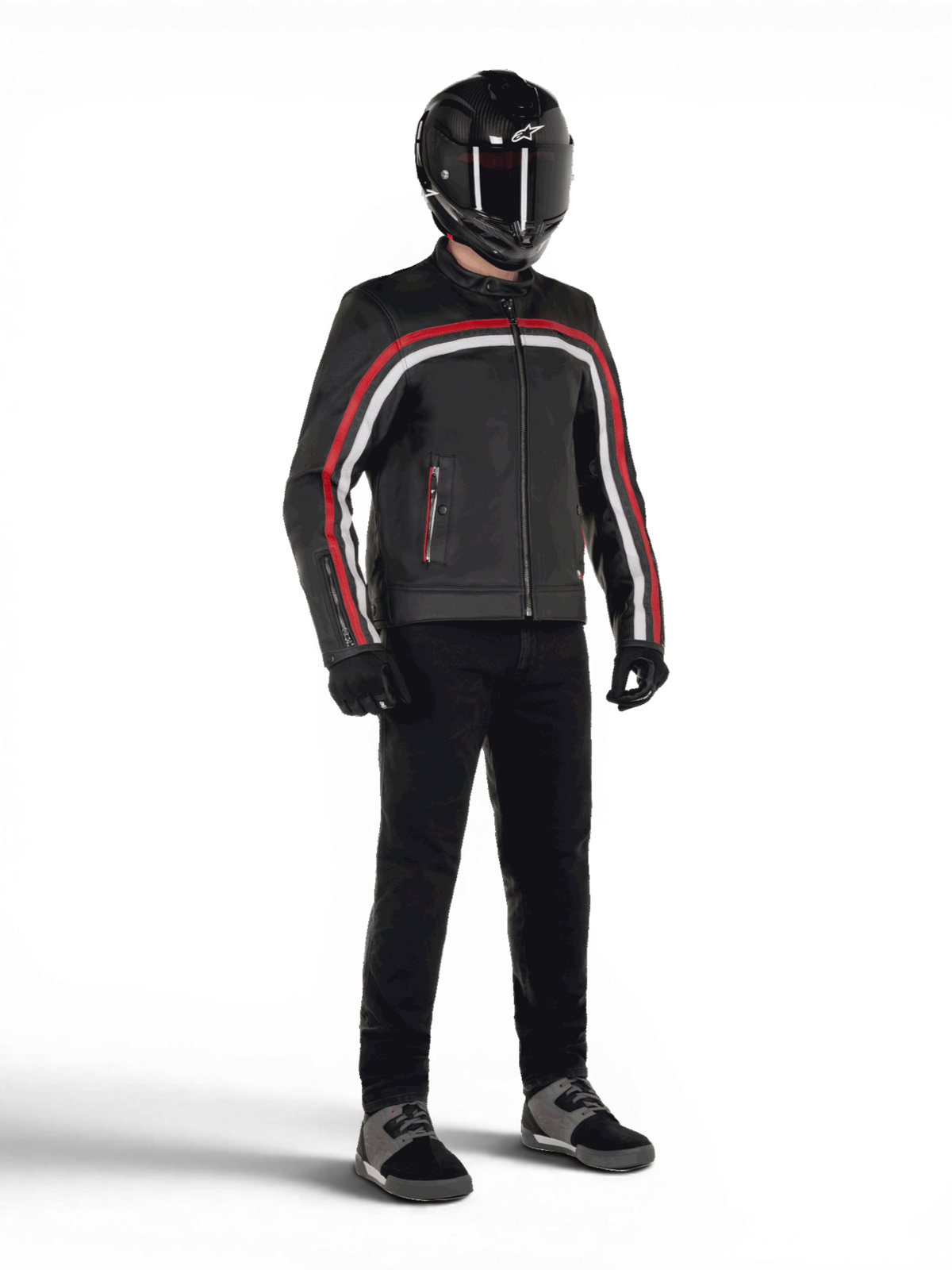 Alpinestars Jaqueta de Couro Dyno, casaco urbano para homem, preto e vermelho rubi, em couro bovino, pronto para Tech-Air.