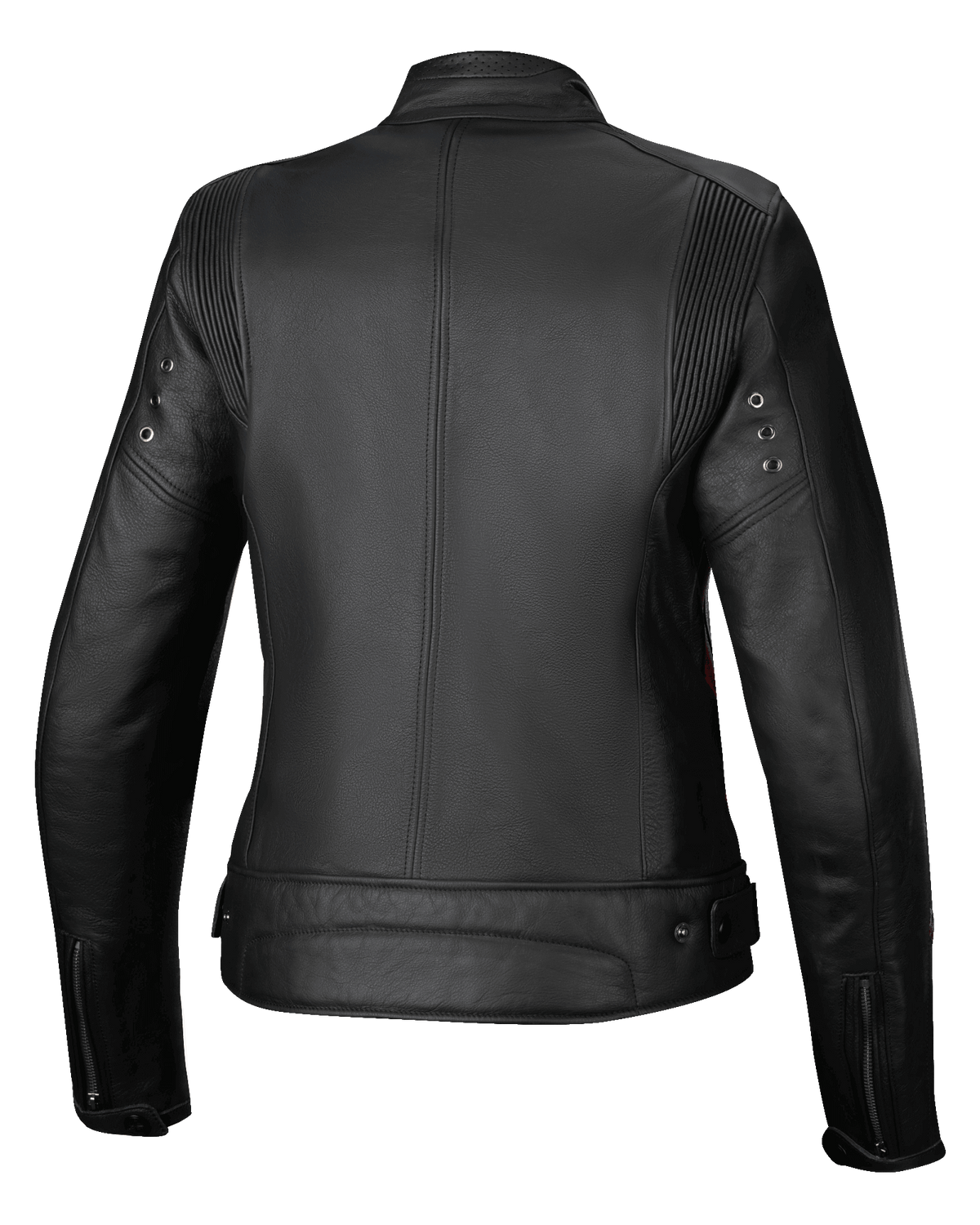 Alpinestars Jaqueta De Couro Stella Dyno, casaco de moto urbano para mulher, vista traseira, preto com detalhes vermelhos, construção em couro bovino premium