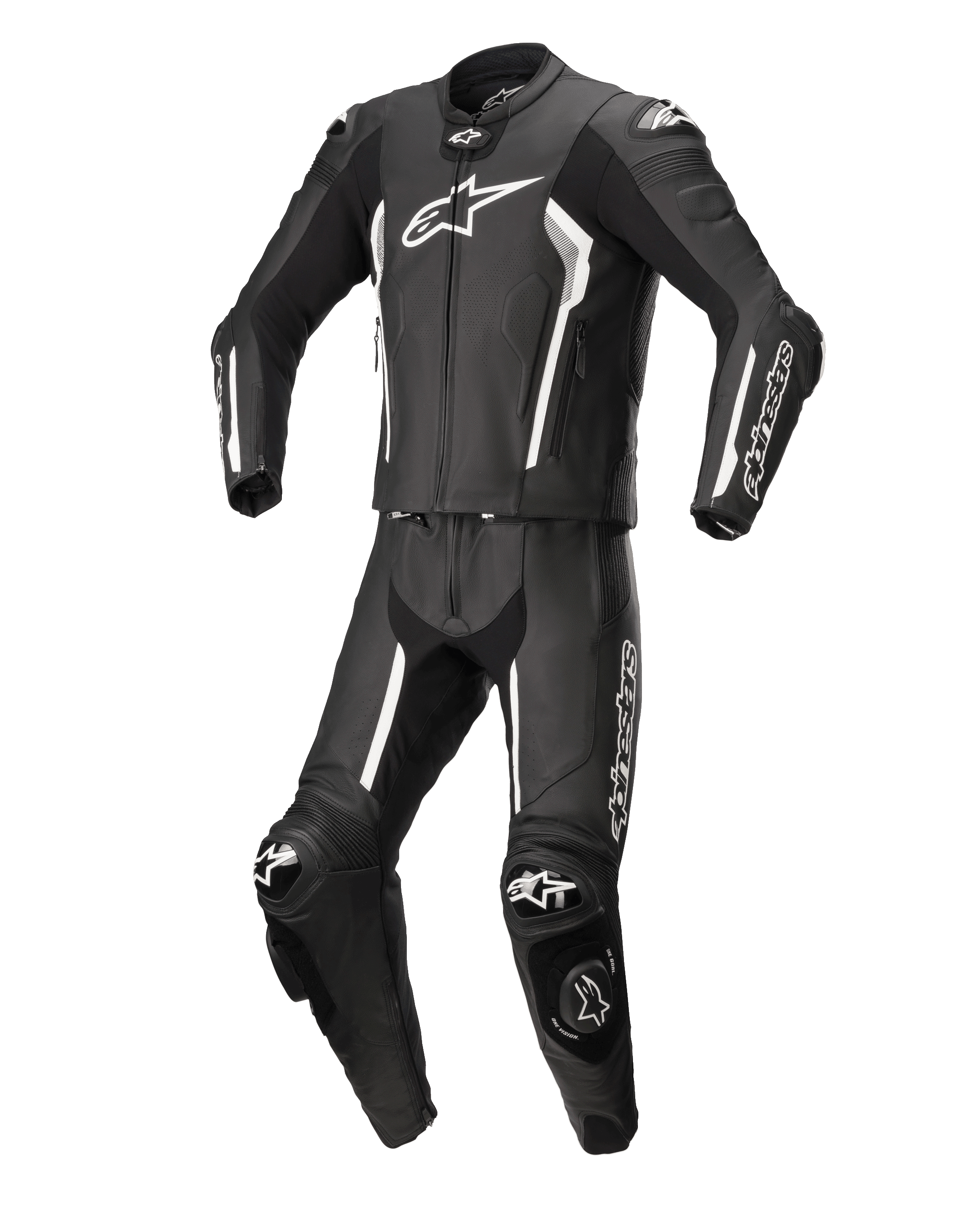 Macacão De Couro Missile V2 De 2 Peças - Fato Motociclismo Preto